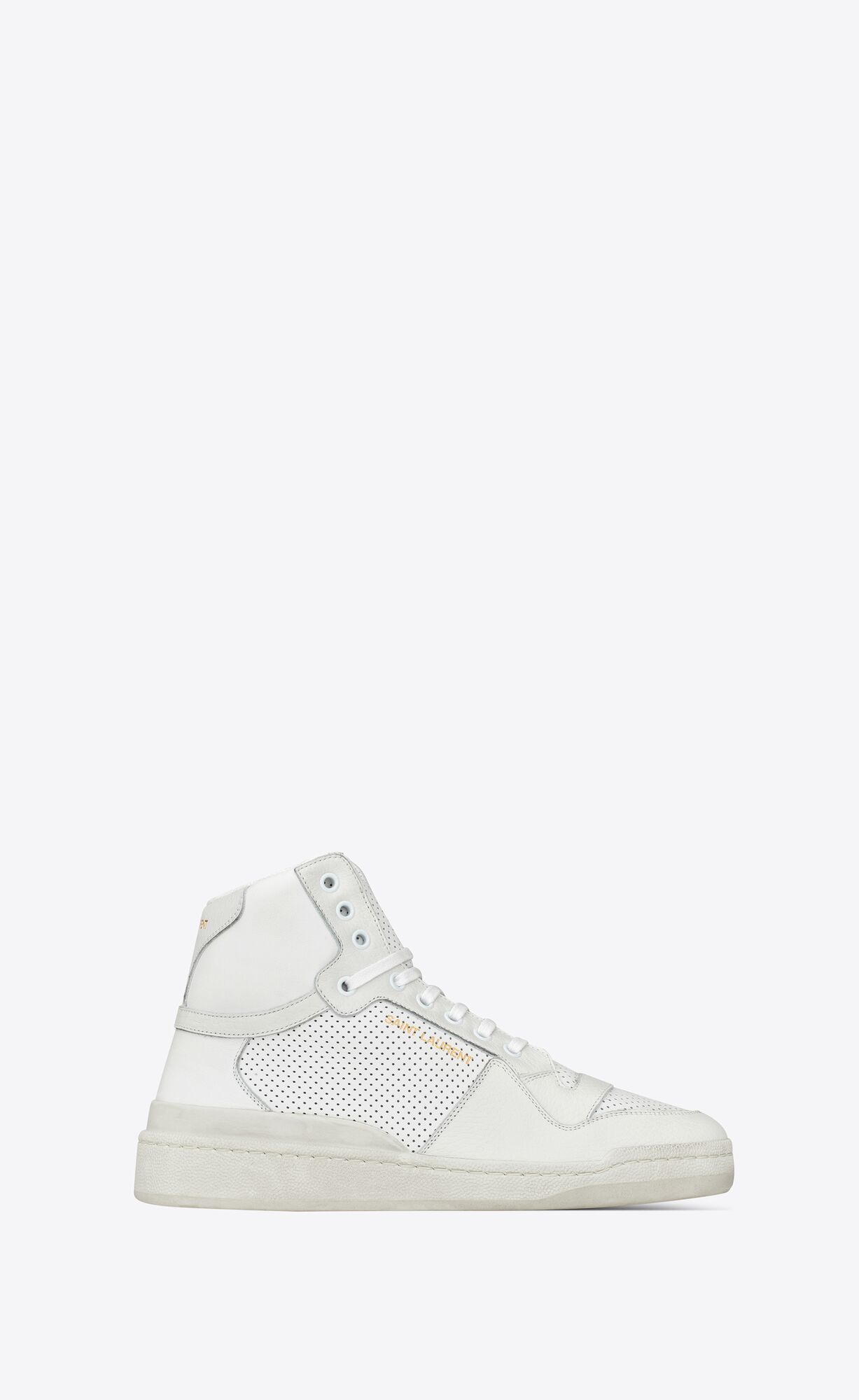 YSL Sl24 Mid-top Sneakers In Used-look Perforated Leather Optic White | 1328754-AT