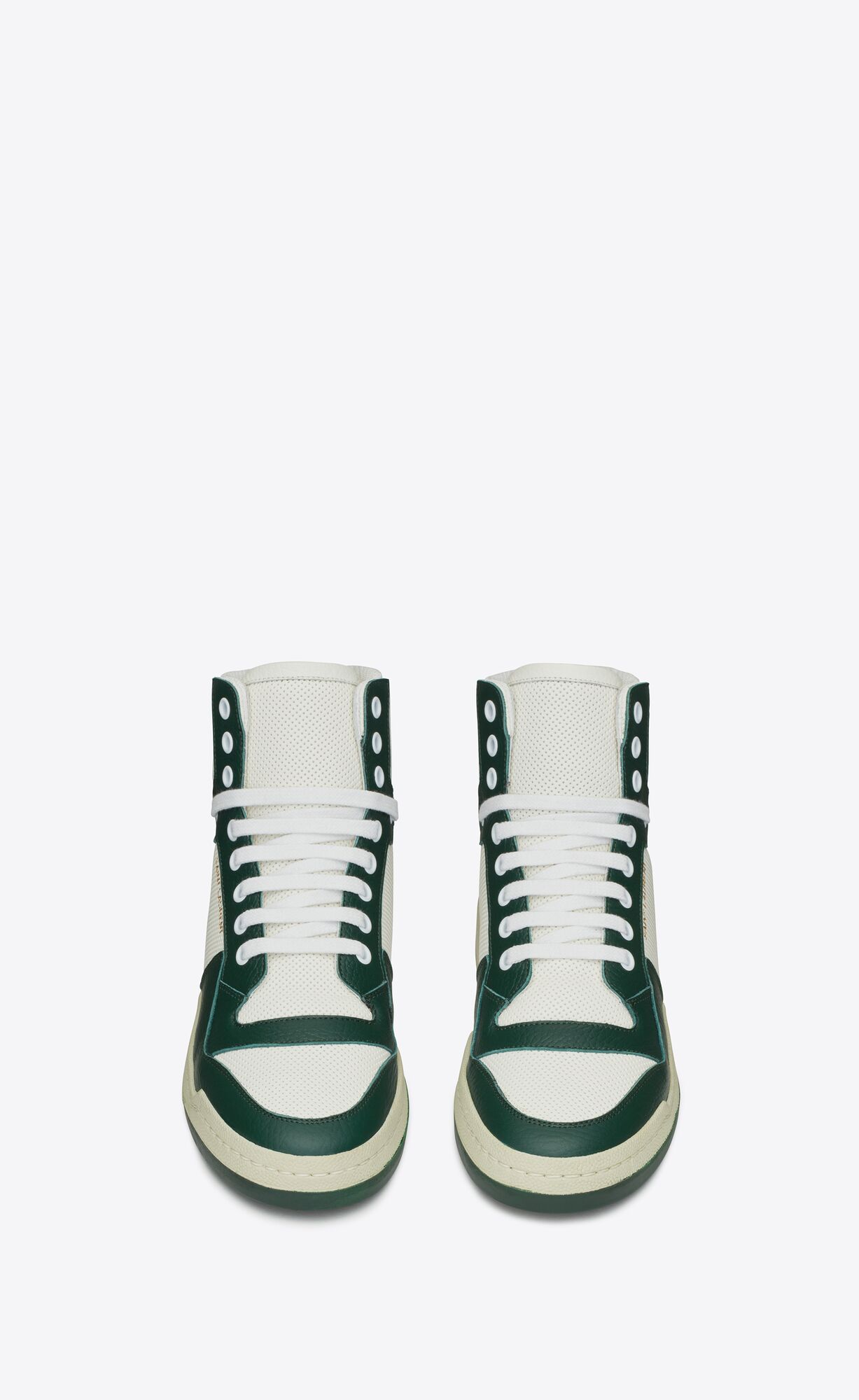 YSL Sl/24 Mid-top Sneakers In Smooth And Perforated Leather White And Dark Green | 1302489-FI