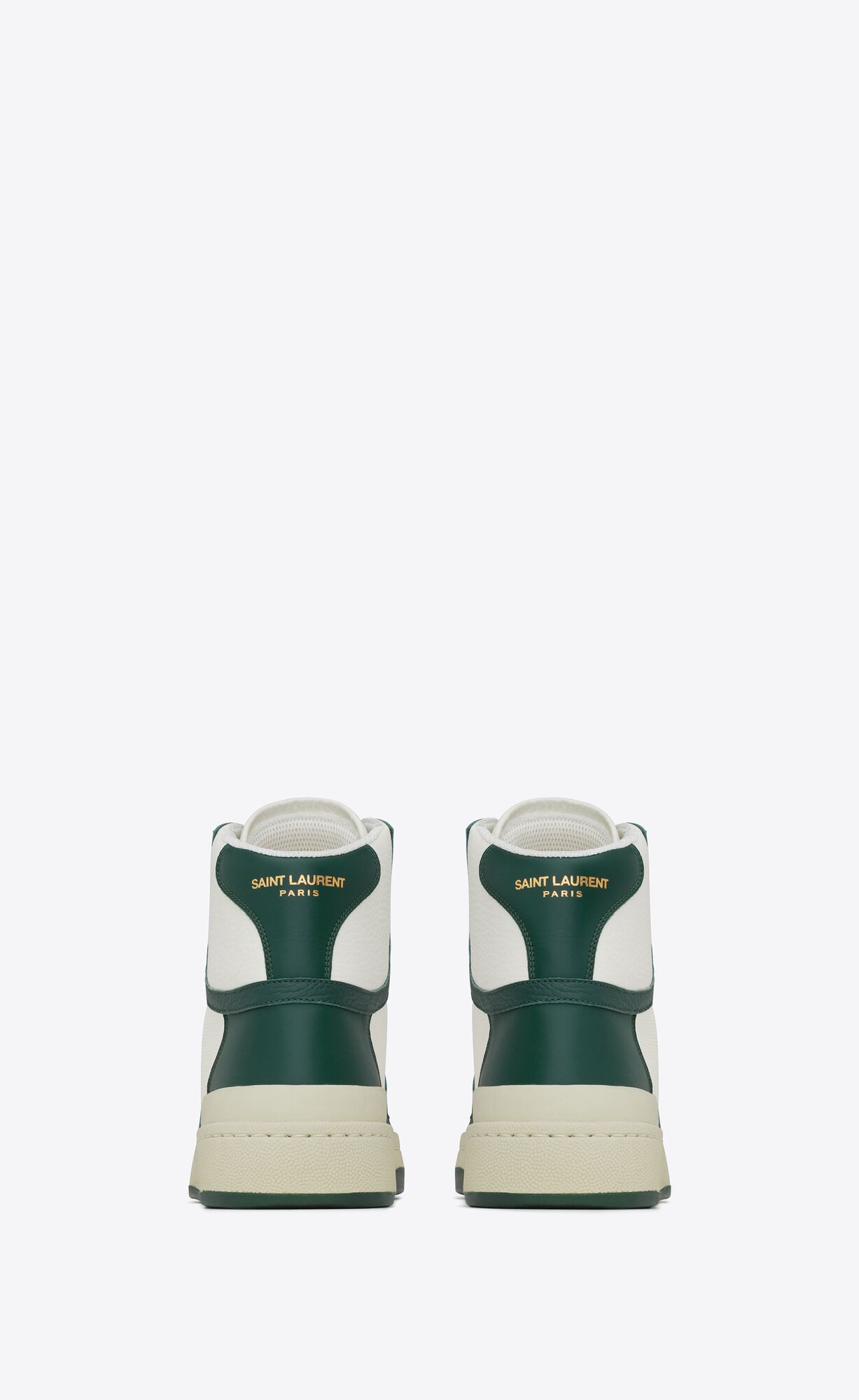 YSL Sl/24 Mid-top Sneakers In Smooth And Perforated Leather White And Dark Green | 1302489-FI