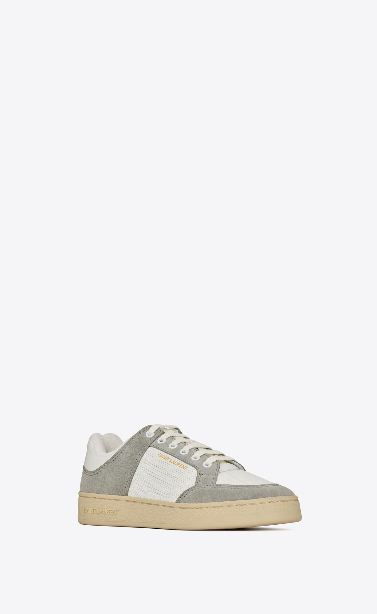 YSL Sl/61 Sneakers In Leather And Suede Blanc Optique And Paris Roof | 6523018-AJ
