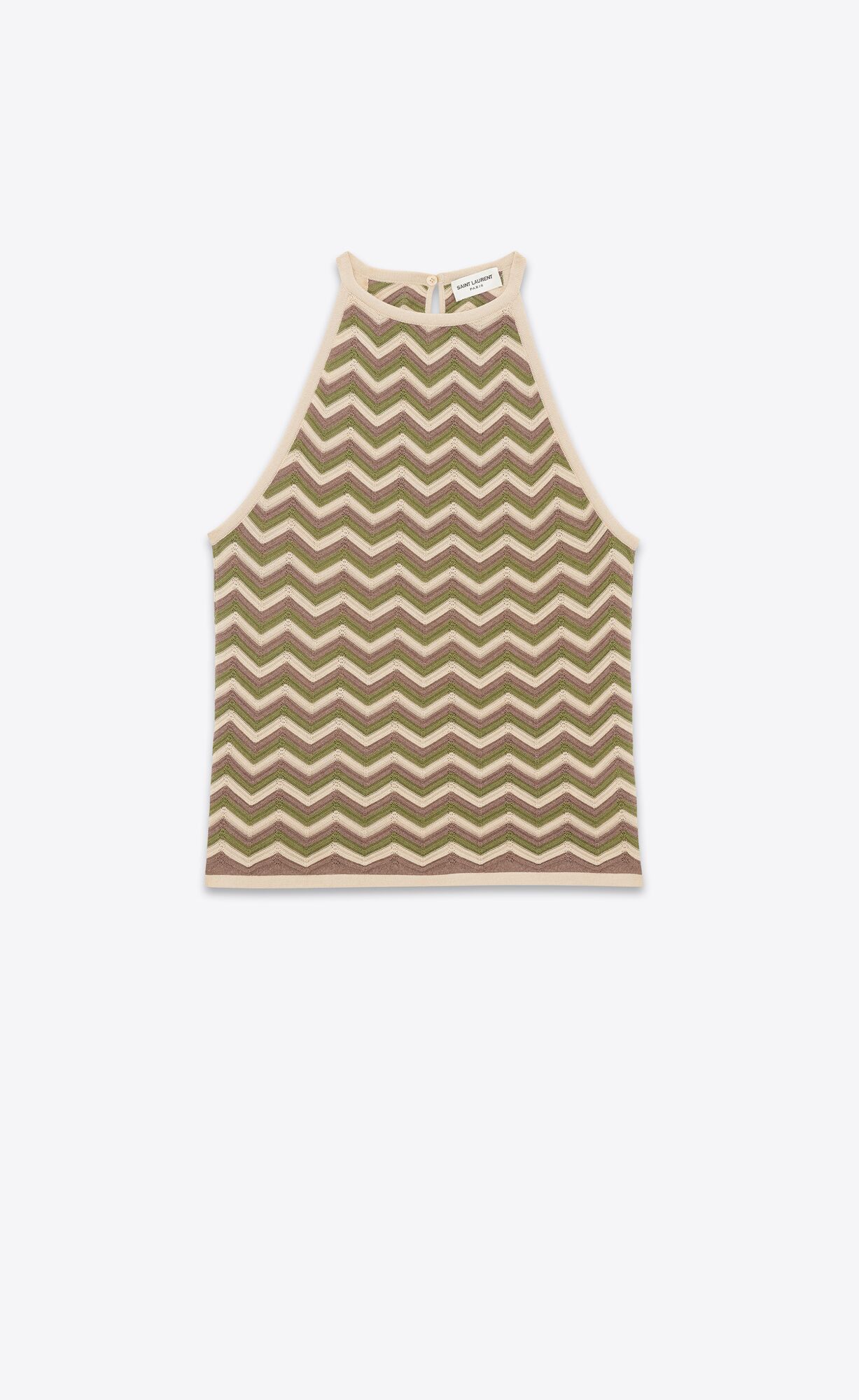 YSL Sleeveless Top In Chevron Knit Beige, Marron Et Vert | 7396812-MI