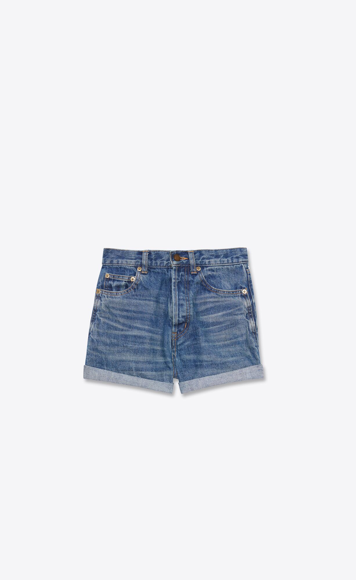 YSL Slim-fit Shorts In Authentic Dark Blue Denim Authentic Dark Blue | 6345021-NG
