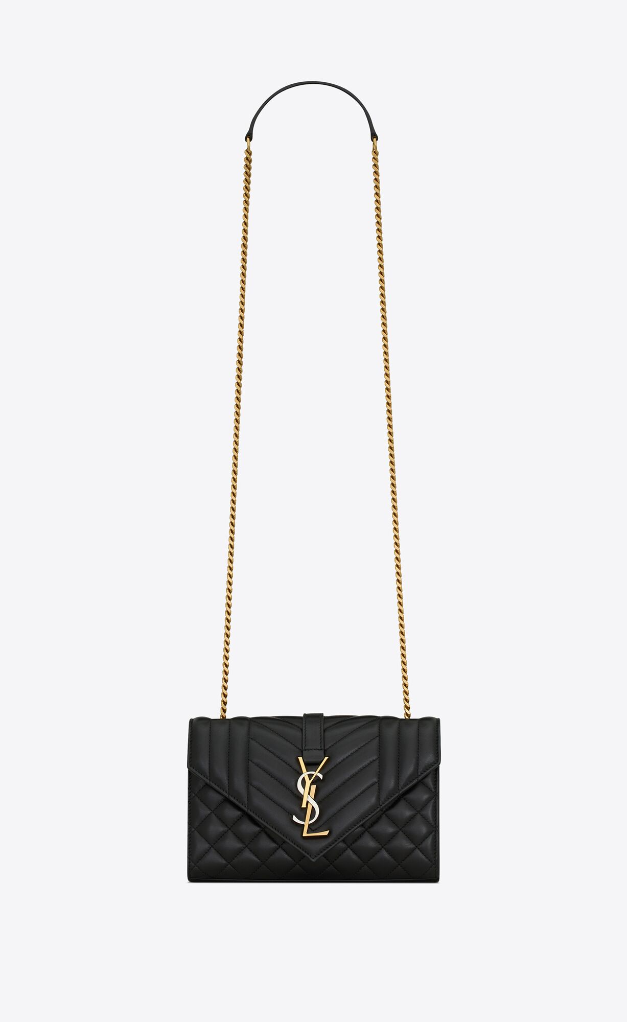YSL Small Envelope In Mix Matelassé Leather Black | 9657012-EB