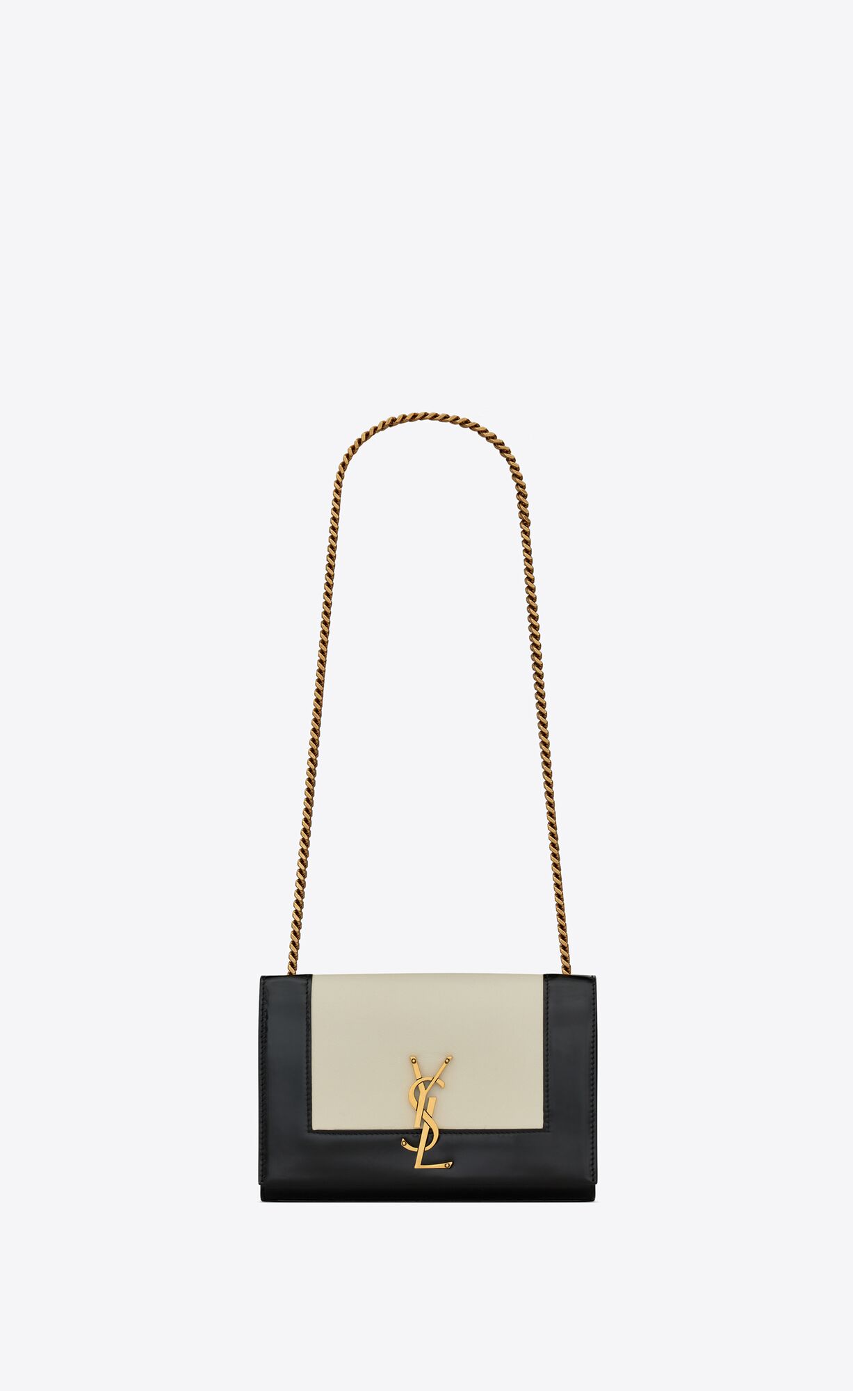 YSL Small Kate In Smooth And Shiny Leather Off White And Black | 2461039-OF