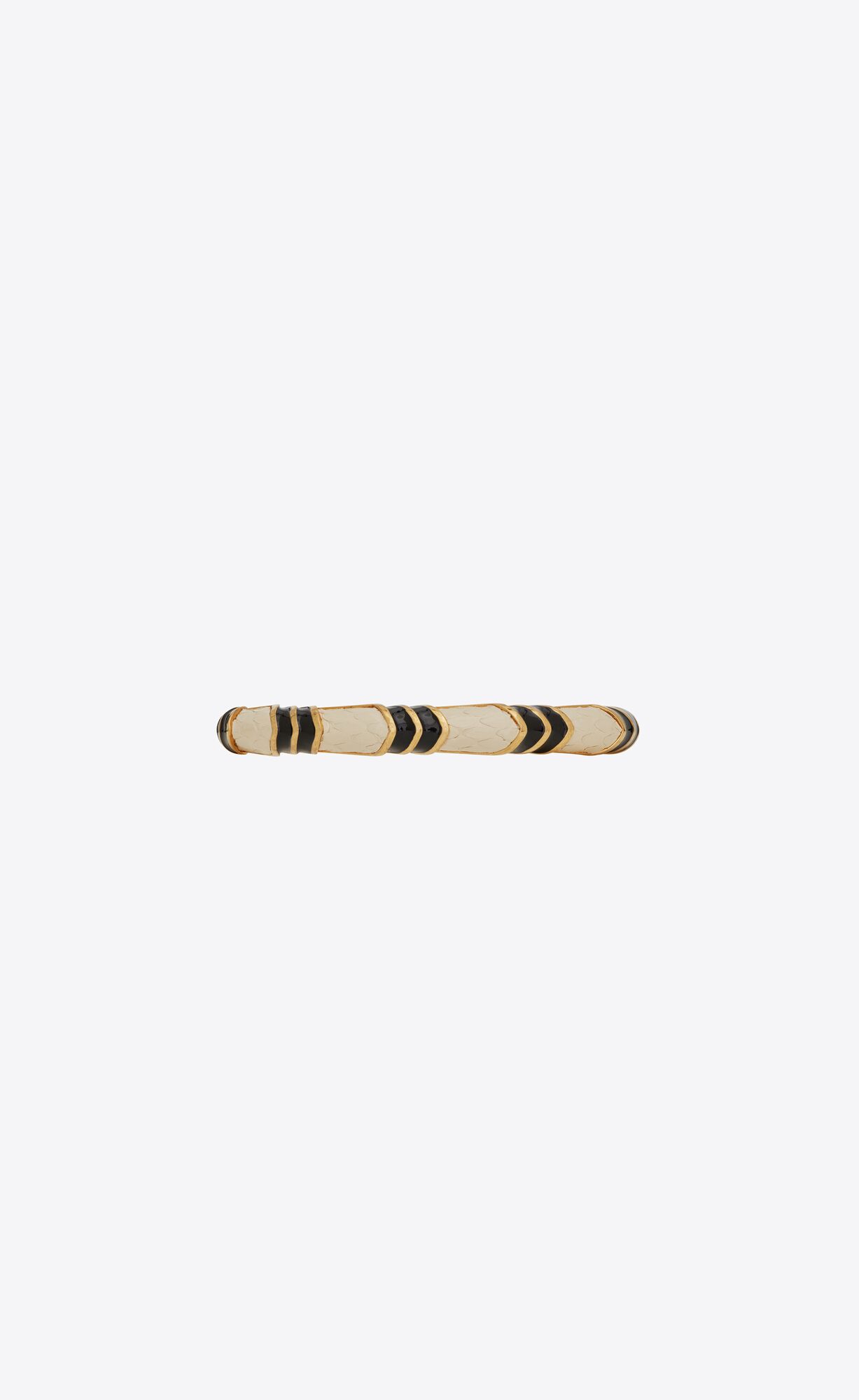 YSL Snake Textured Cuff Bracelet In Metal, Leather And Enamel Aged Brass Gold, Cream And Black | 9562037-QY