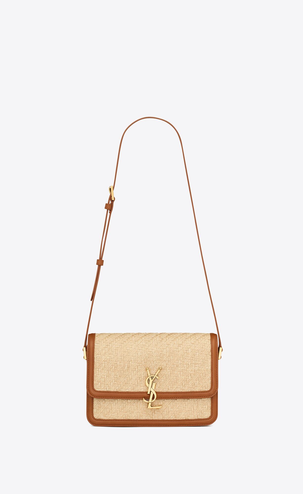 YSL Solferino Medium Satchel In Raffia And Vegetable-tanned Leather Natural Sand And Brick | 5497308-WZ