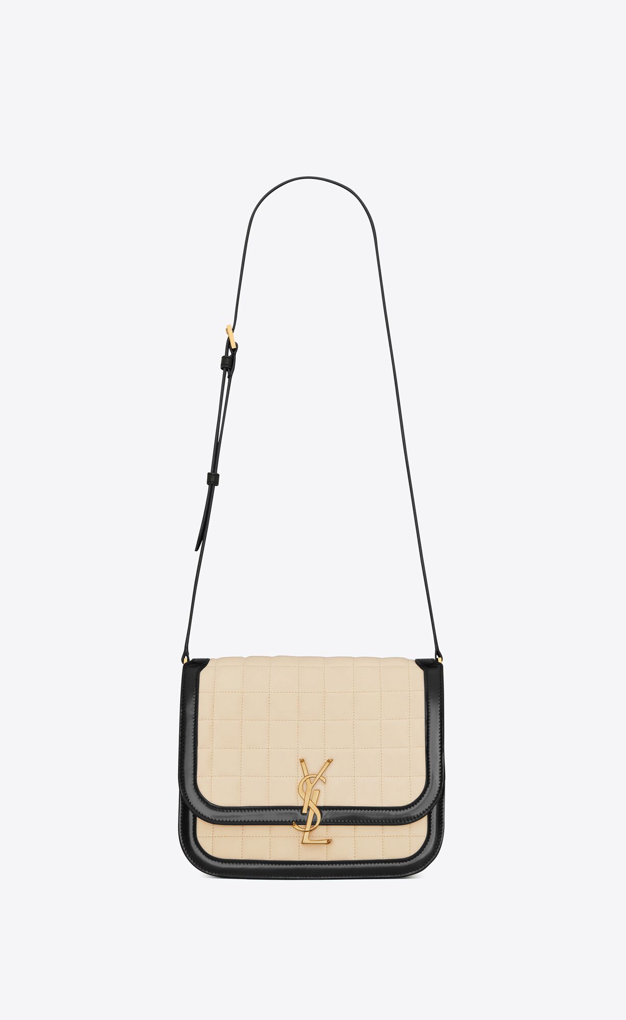 YSL Solferino Medium Supple Satchel In Quilted Nubuck Suede Butter And Black | 9145703-HZ