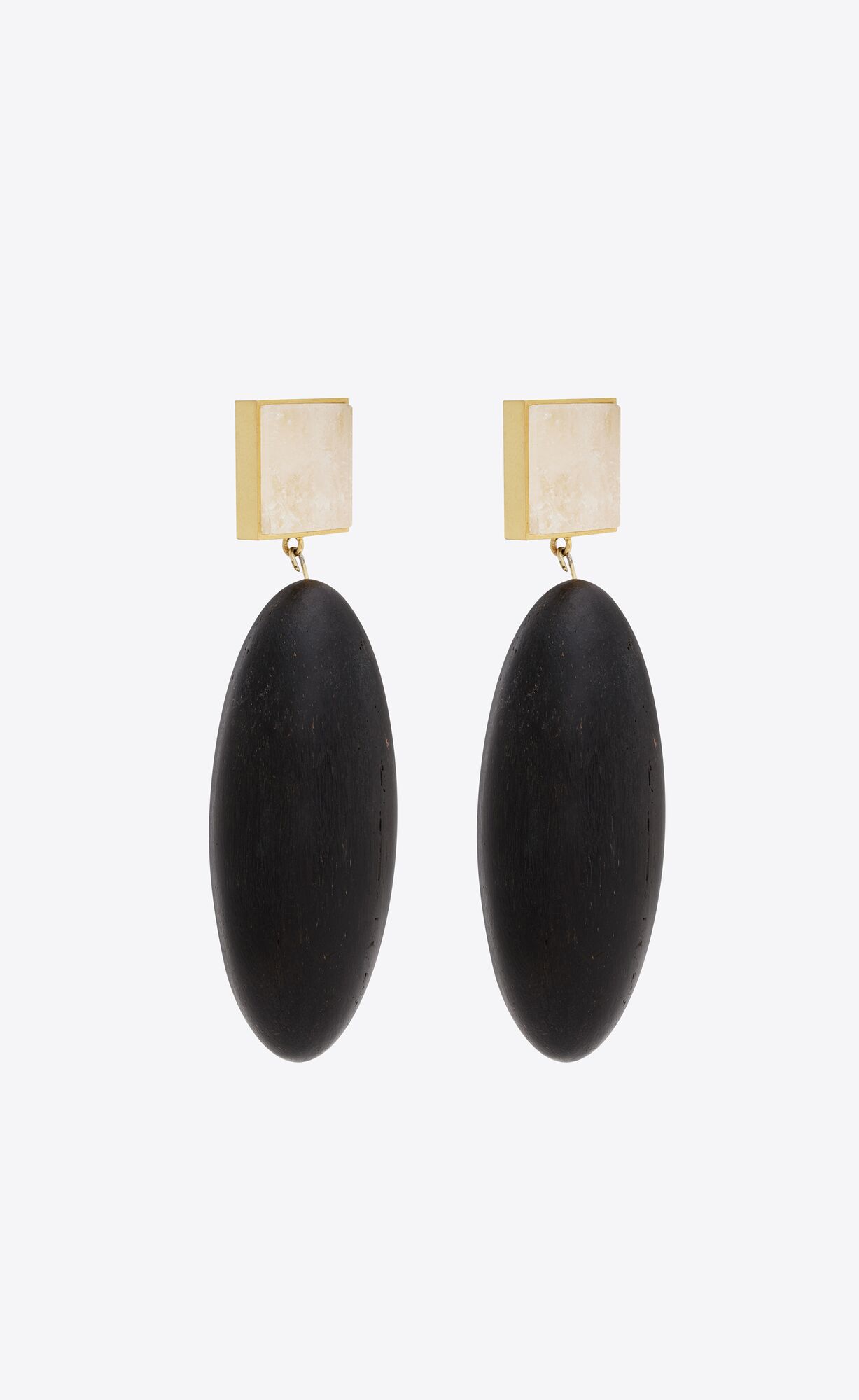YSL Square Earrings In Bamboo And Metal Black, White And Gold | 9650732-GI