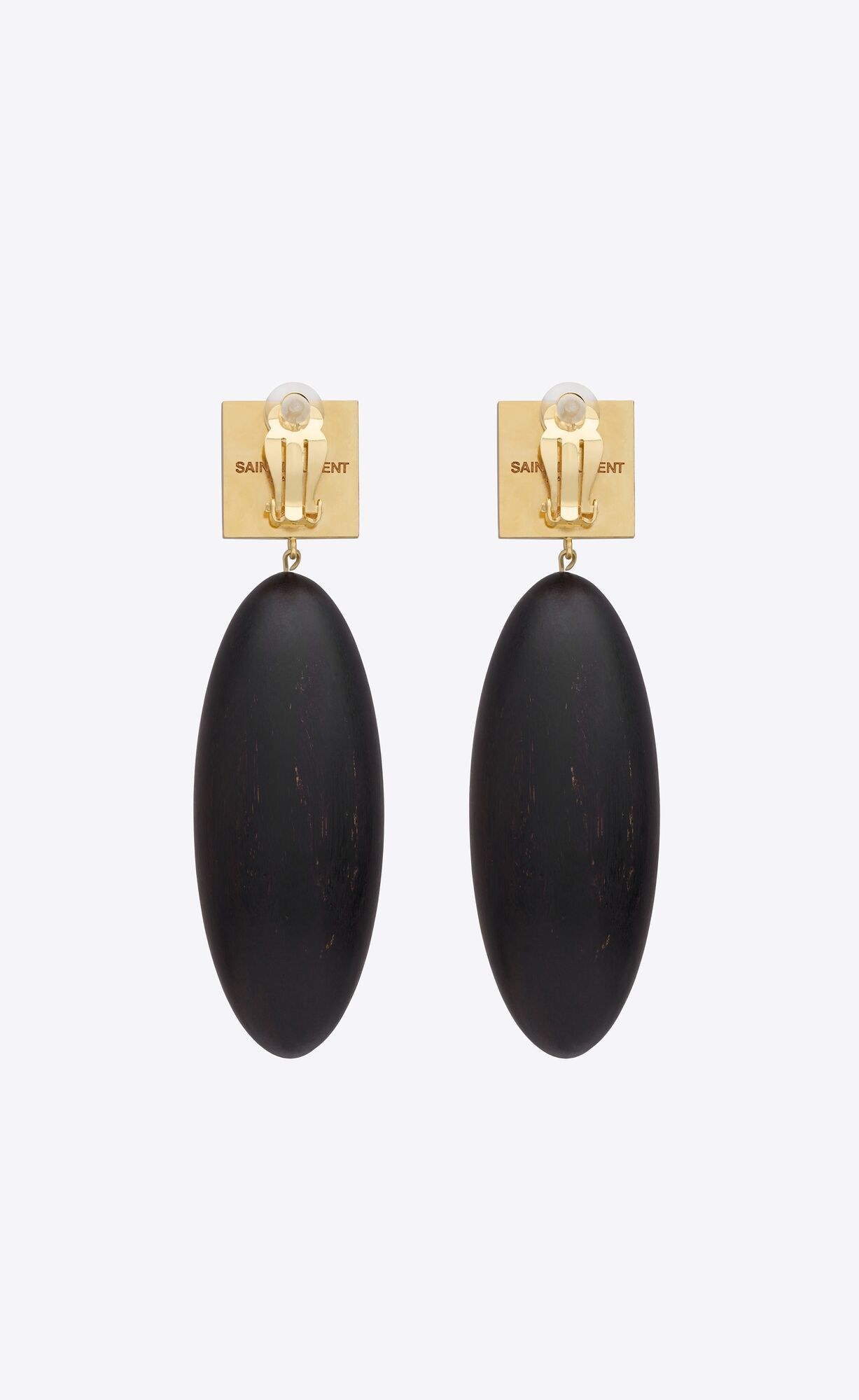 YSL Square Earrings In Bamboo And Metal Black, White And Gold | 9650732-GI