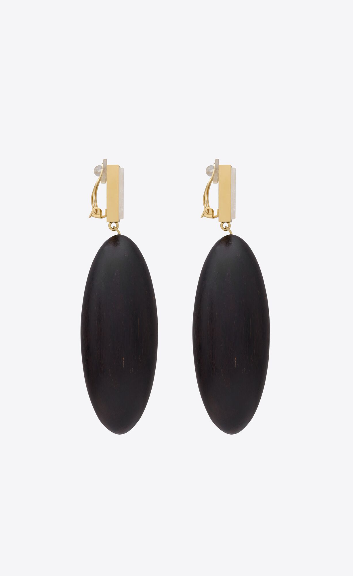 YSL Square Earrings In Bamboo And Metal Black, White And Gold | 9650732-GI