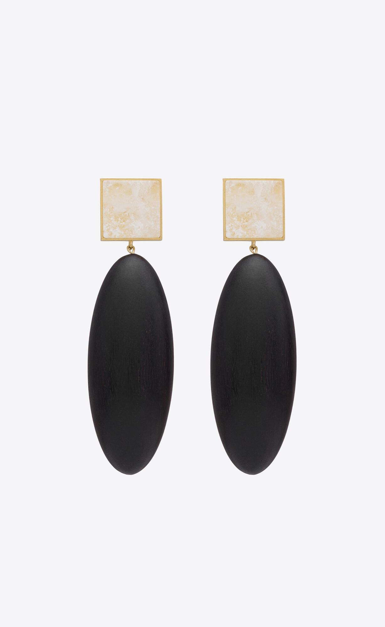 YSL Square Earrings In Bamboo And Metal Black, White And Gold | 9650732-GI