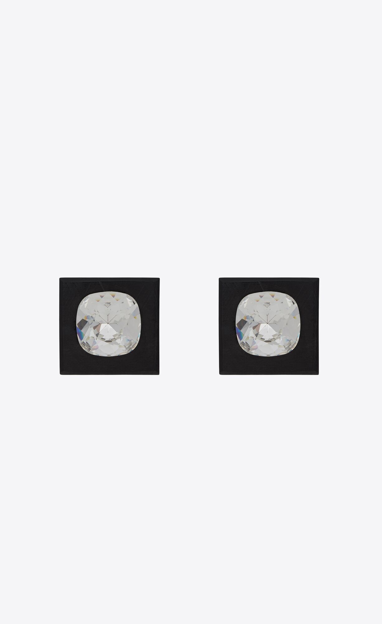 YSL Square Rhinestone Earrings In Wood And Metal Oxidised Silver And Black | 1327458-DO
