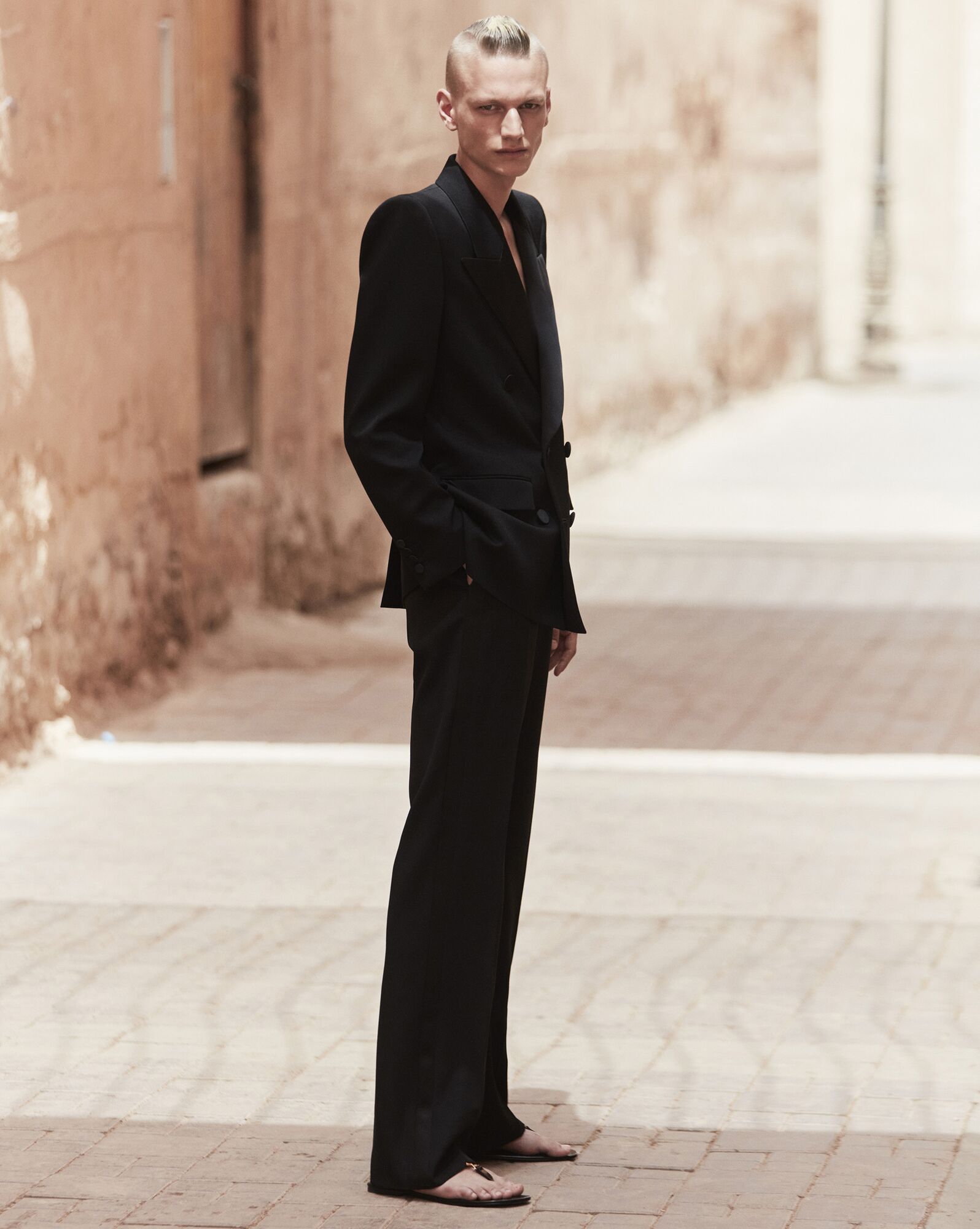 YSL Straight Tuxedo Pants In Grain De Poudre Black | 9403681-OT