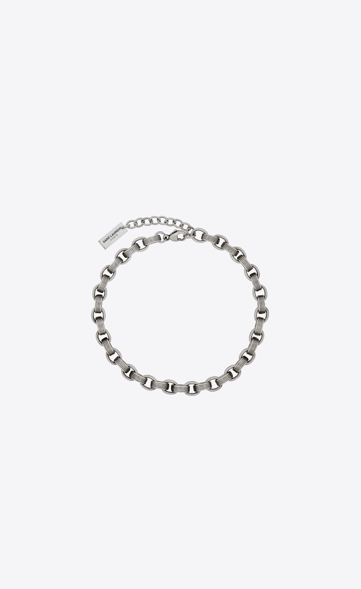 YSL Striated Cable Chain Bracelet In Metal Oxidized Silver | 5384906-DZ