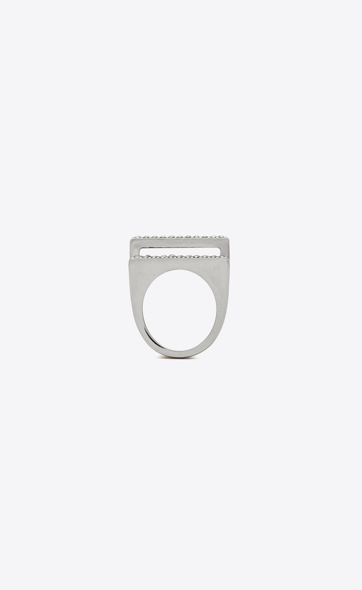 YSL Striped Rhinestone Ring In Metal Palladium And Crystal | 1582064-ZM