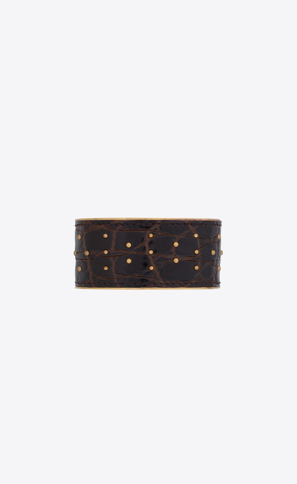 YSL Studded Cuff In Crocodile-embossed Leather And Metal Dark Chocolate And Light Bronze | 2501468-LQ