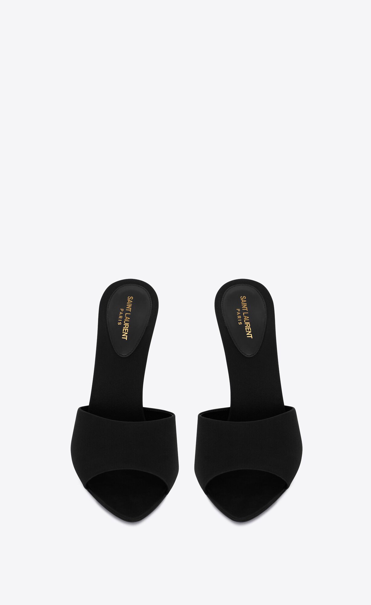 YSL Suite Heeled Mules In Crepe Satin Black | 0742985-HU