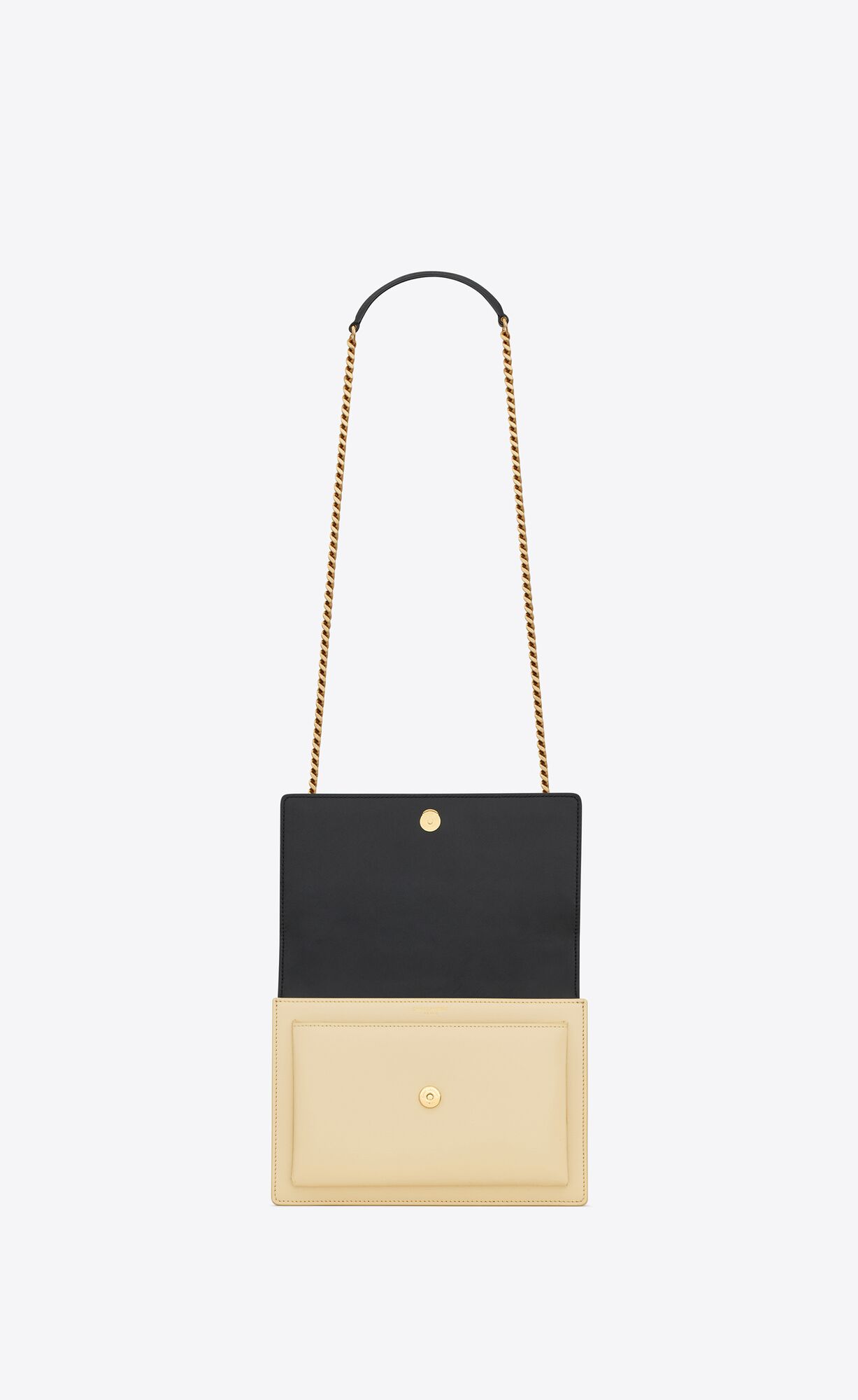 YSL Sunset Medium Chain Bag In Smooth Leather Black And Off White | 7605483-WO