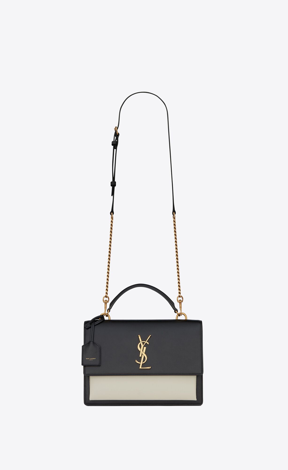 YSL Sunset Medium Top Handle In Smooth Leather Black | 7893406-YB