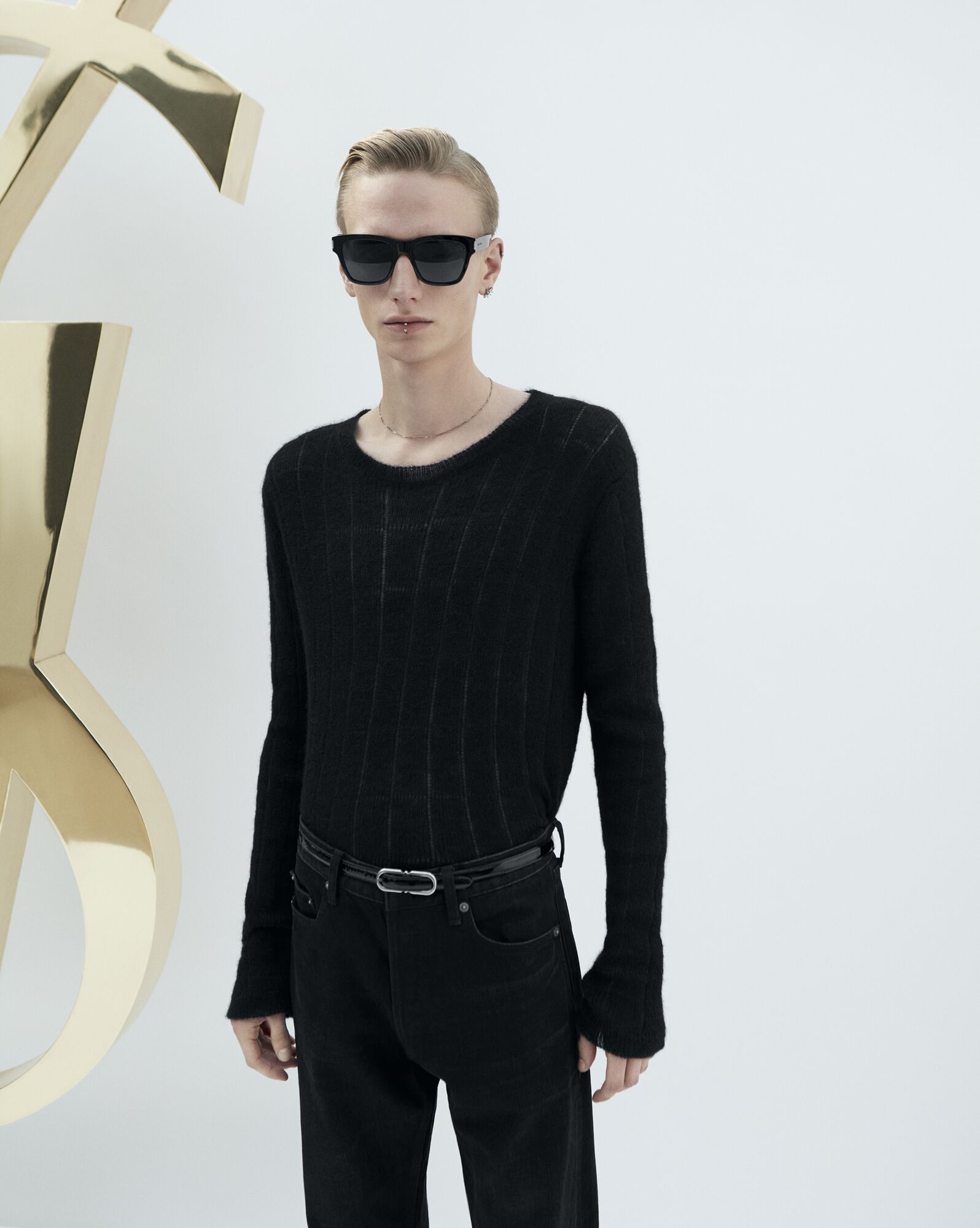 YSL Sweater In Ribbed Mohair And Wool Black | 1932086-OR