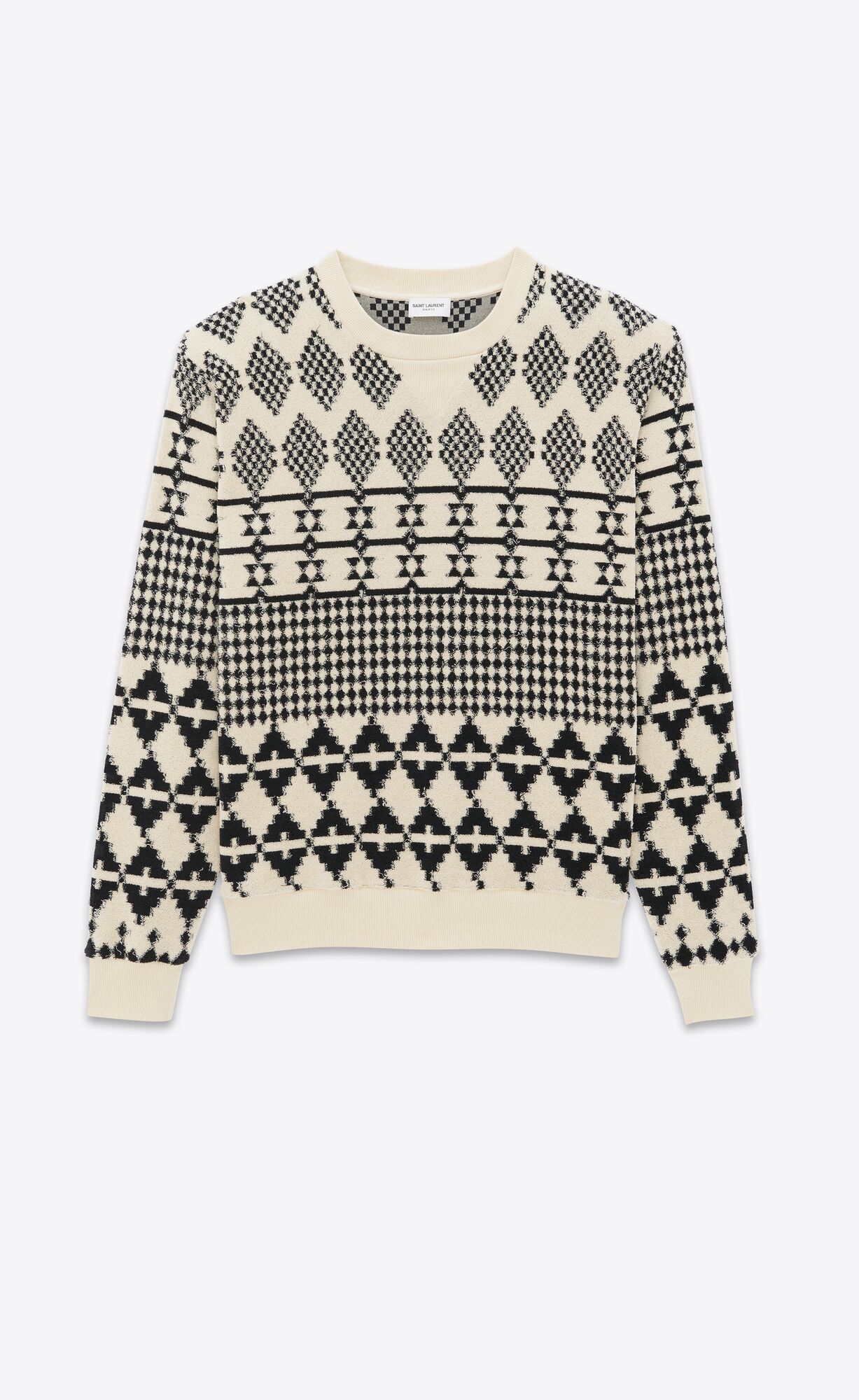 YSL Sweatshirt In Jacquard Jersey Naturel Et Noir | 4126583-TR