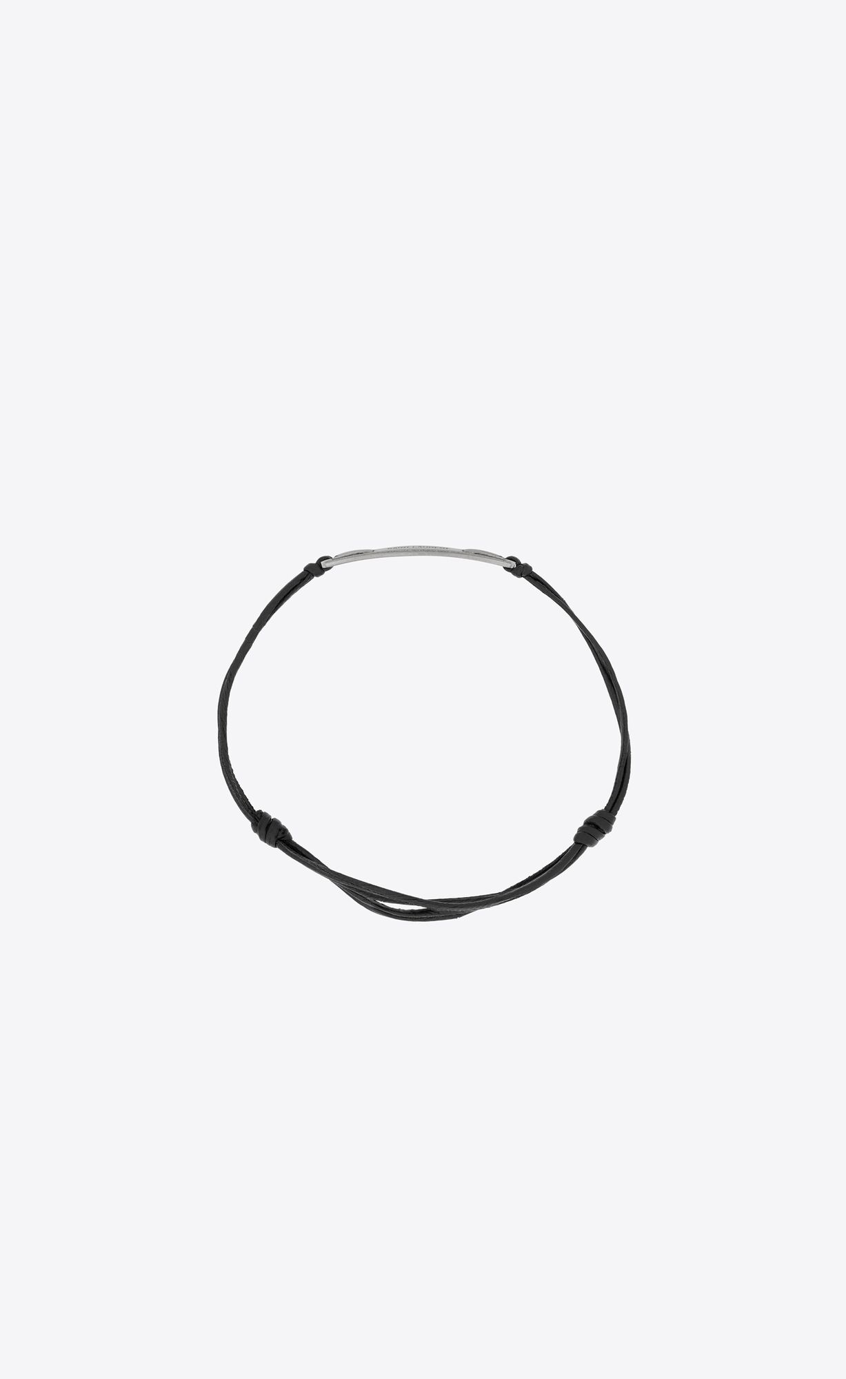 YSL Tag Beach Bracelet In Leather And Metal Black And Oxidized Nickel | 3657289-HN