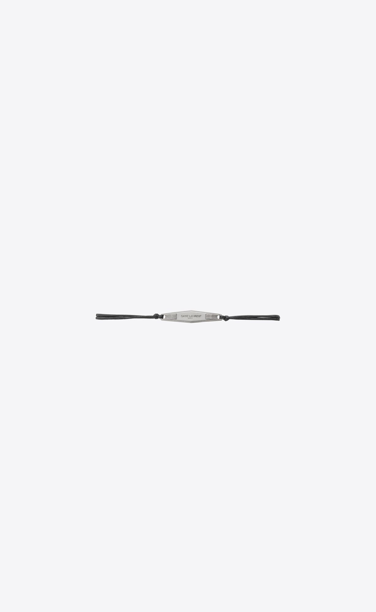 YSL Tag Beach Bracelet In Leather And Metal Black And Oxidized Nickel | 3657289-HN