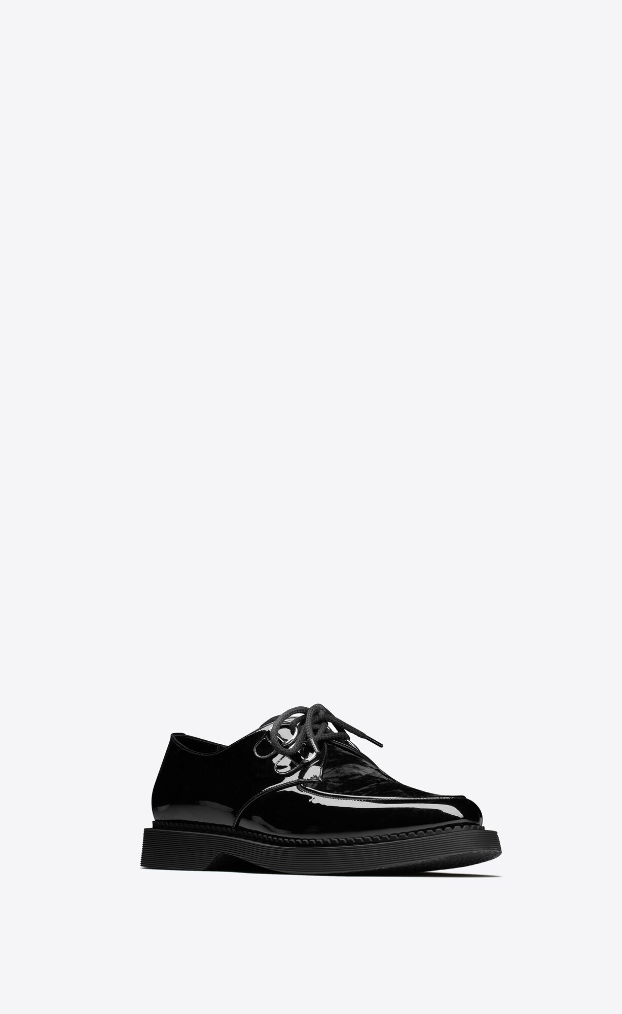 YSL Teddy Derbies In Patent Leather And Velvet Noir | 3287514-MD