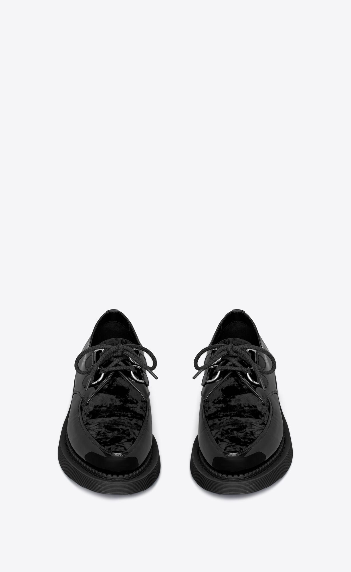 YSL Teddy Derbies In Patent Leather And Velvet Noir | 3287514-MD