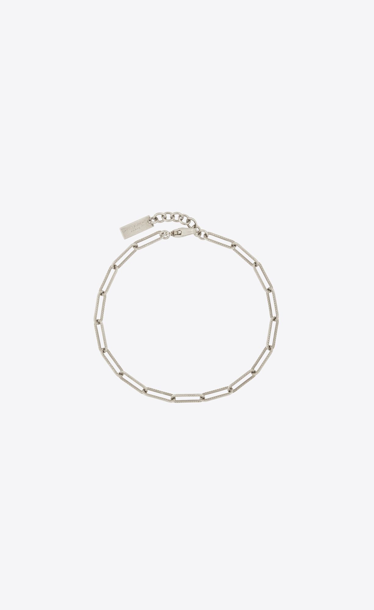 YSL Textured Rectangular Chain Bracelet In Metal Oxidized Silver | 0619857-HS
