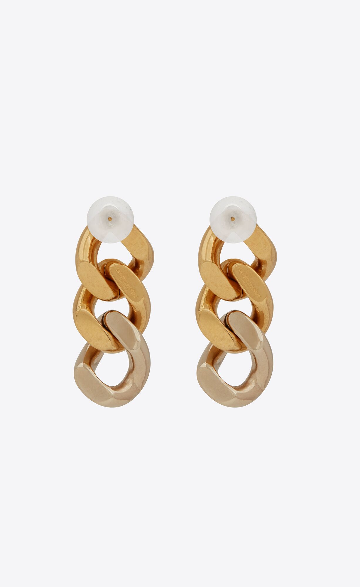 YSL Three Curb Chain Links Earrings In Metal Brass Gold | 2194607-WE