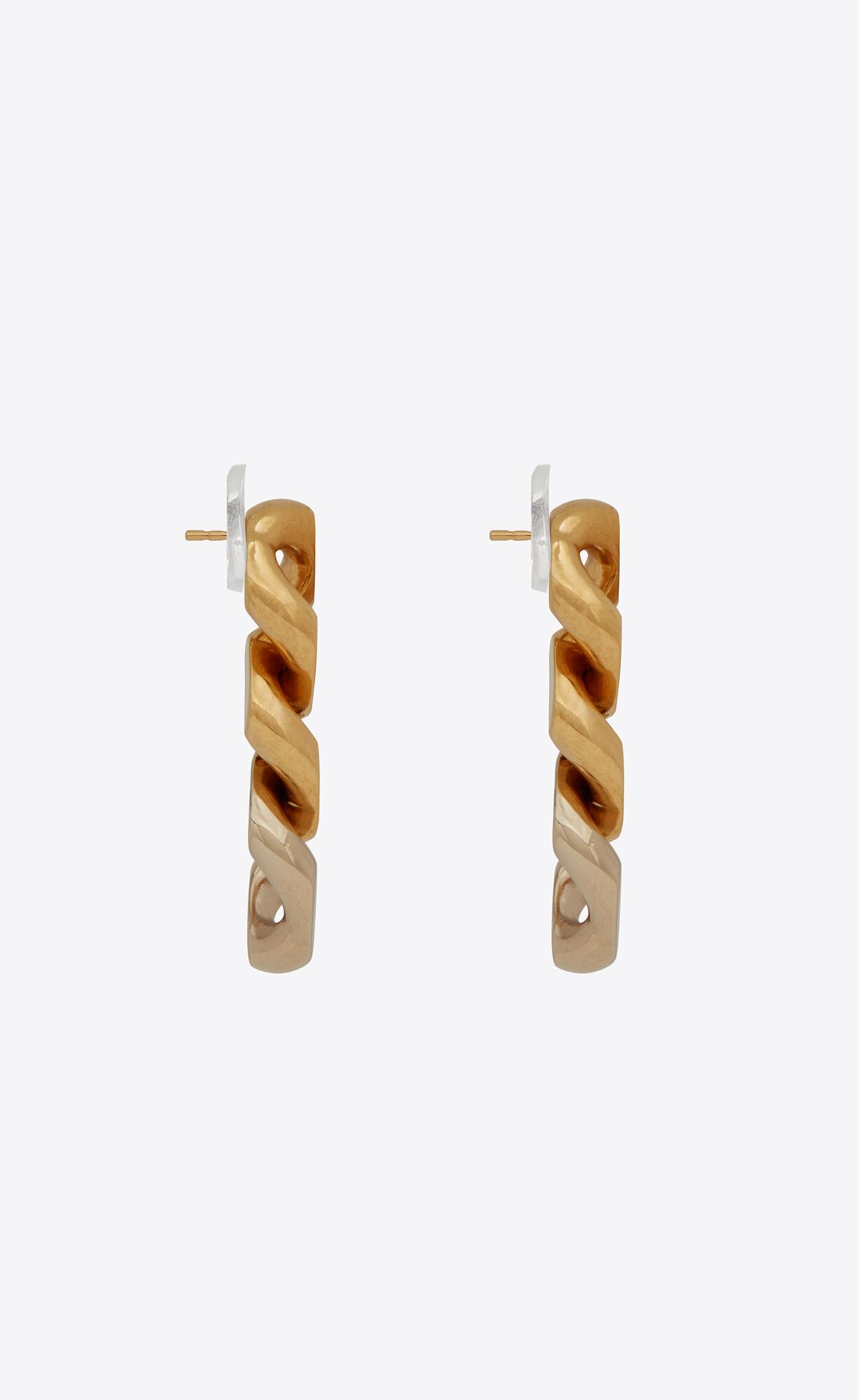 YSL Three Curb Chain Links Earrings In Metal Brass Gold | 2194607-WE