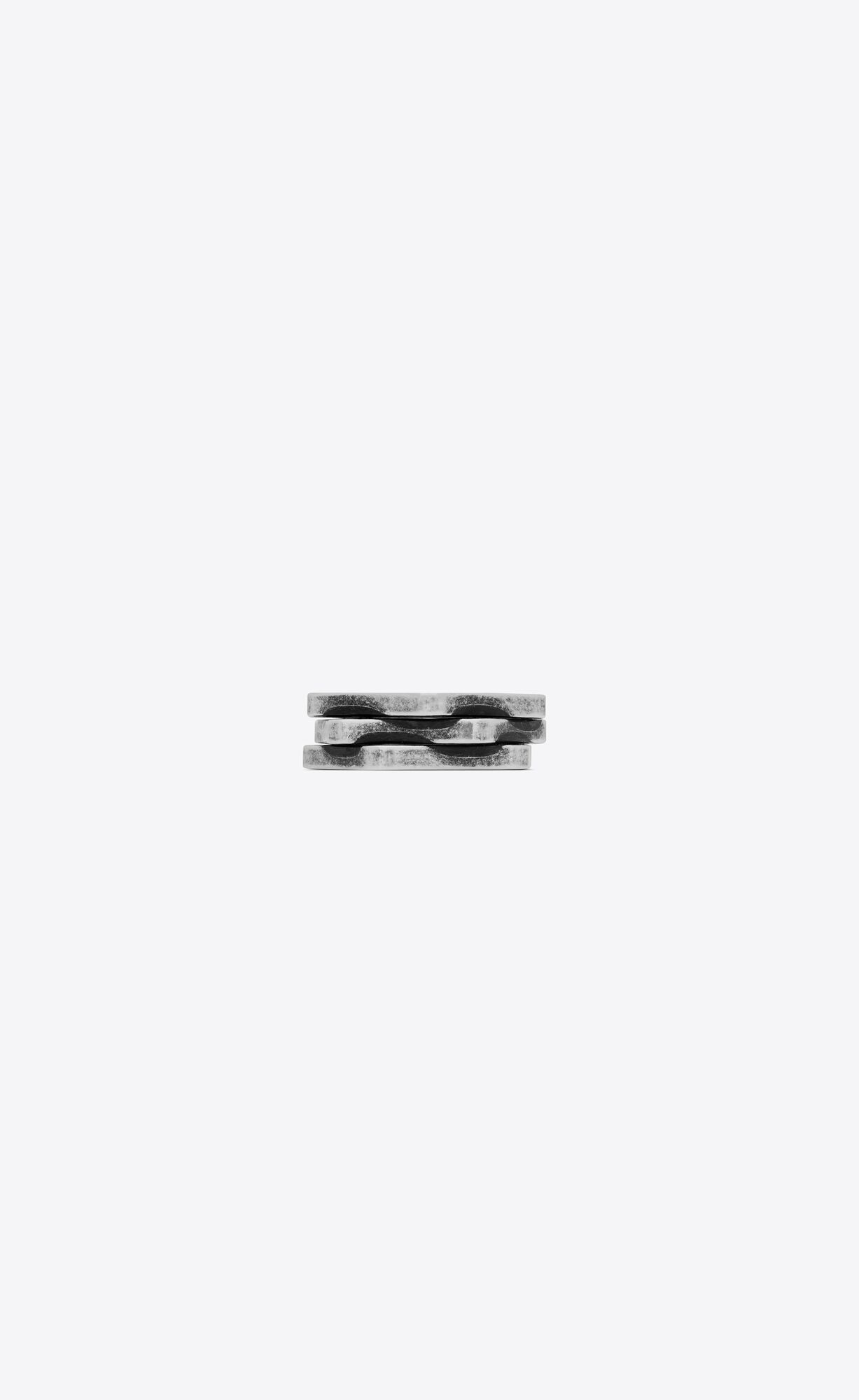 YSL Three-row Ring In Metal Oxidized Silver | 3159678-WK