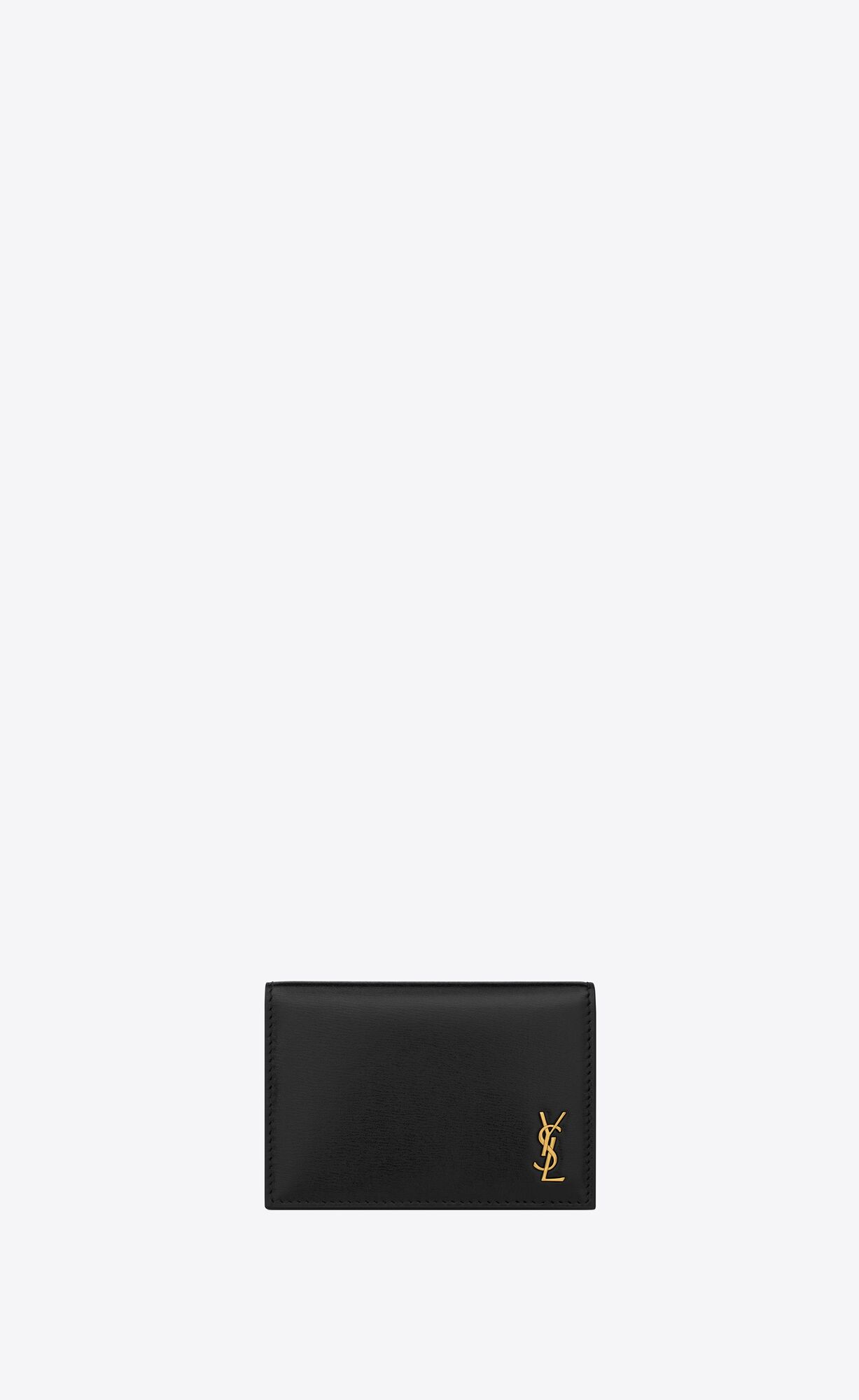 YSL Tiny Cassandre Business Card Case In Glossy Leather Black | 3426081-GF