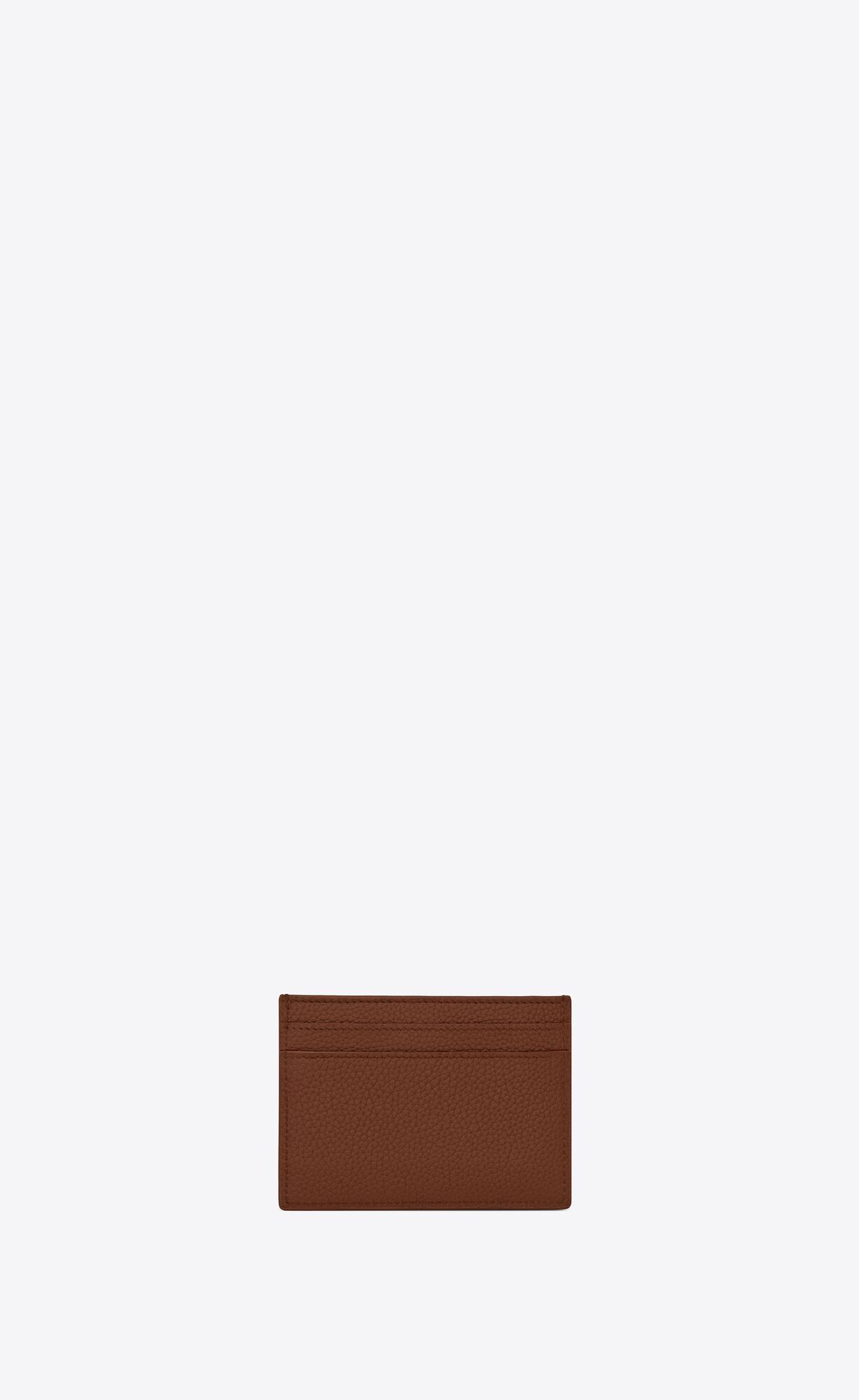 YSL Tiny Cassandre Credit Card Case In Grained Leather Toasted Brown | 7391046-DL