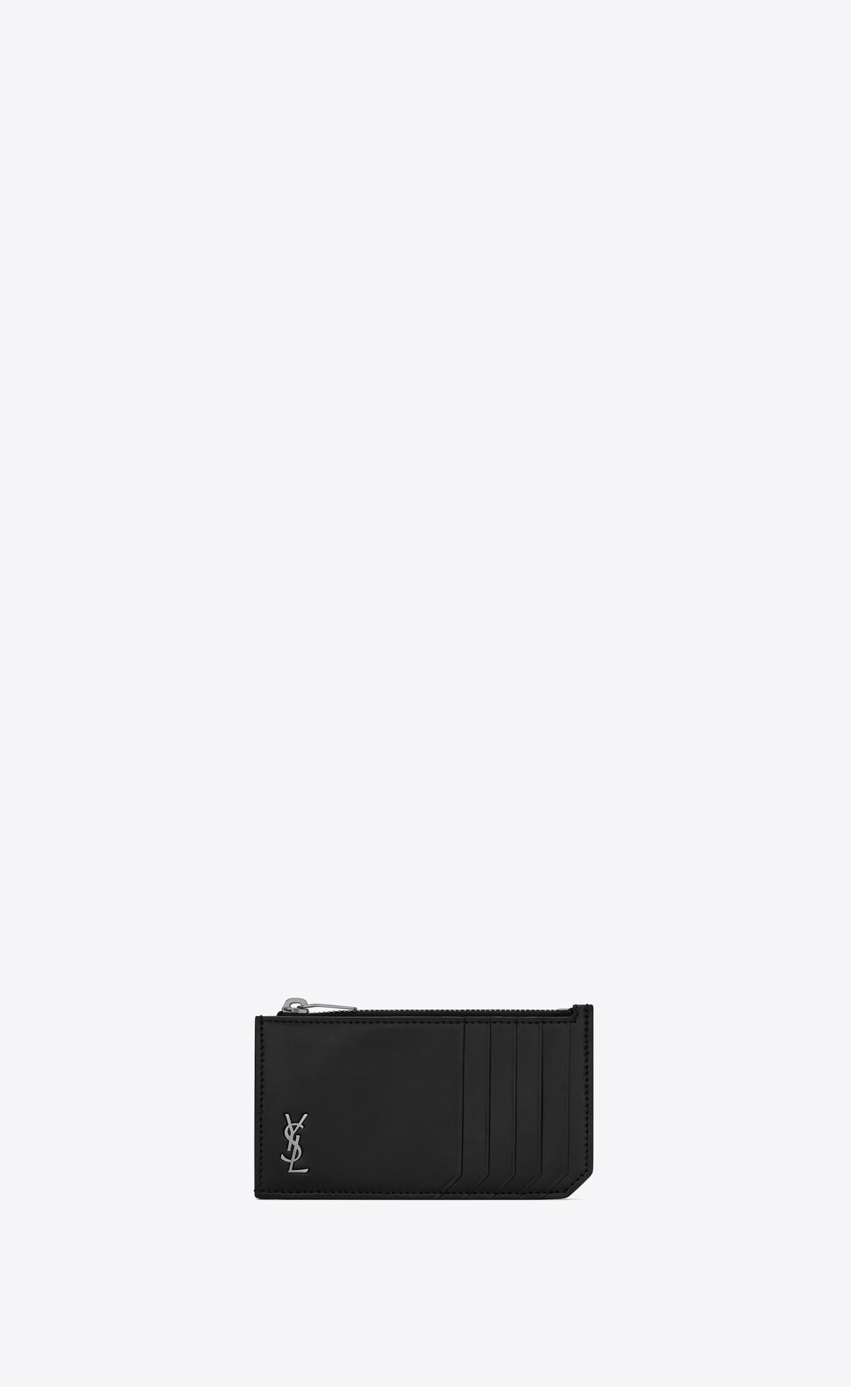 YSL Tiny Cassandre Fragments Zip Card Case In Matte Leather Black | 5902473-QB