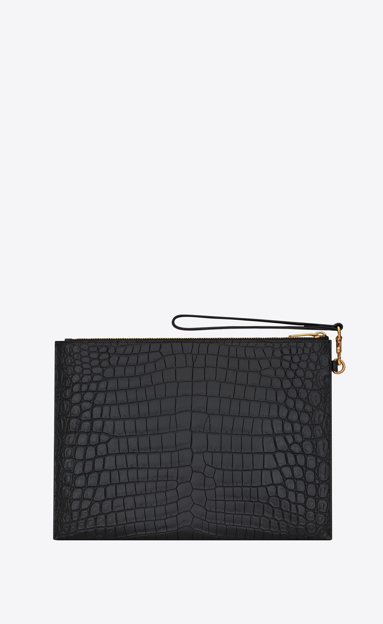 YSL Tiny Cassandre Zip Tablet Holder In Crocodile-embossed Leather Noir | 3410298-ST