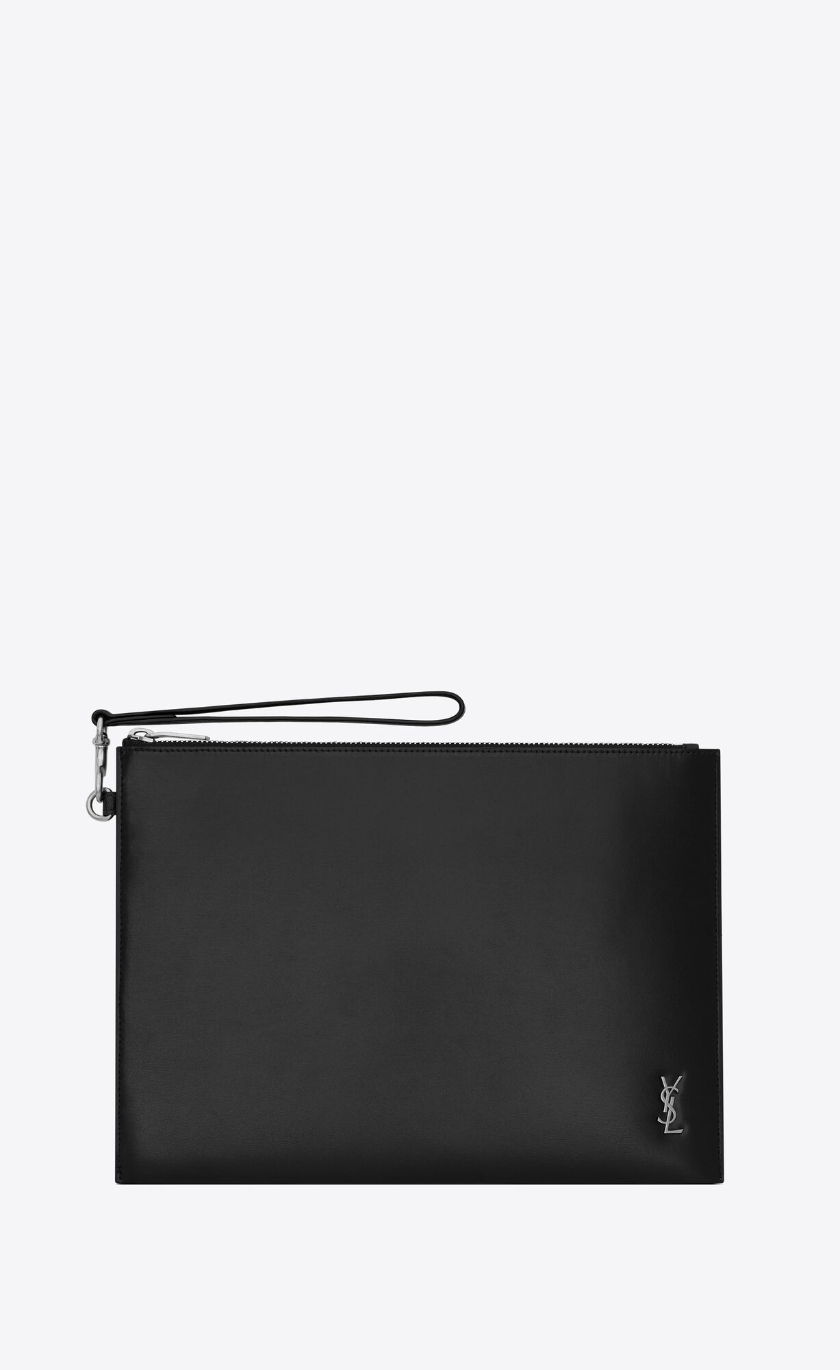 YSL Tiny Cassandre Zipped Tablet Holder In Shiny Leather Noir | 2834691-FC