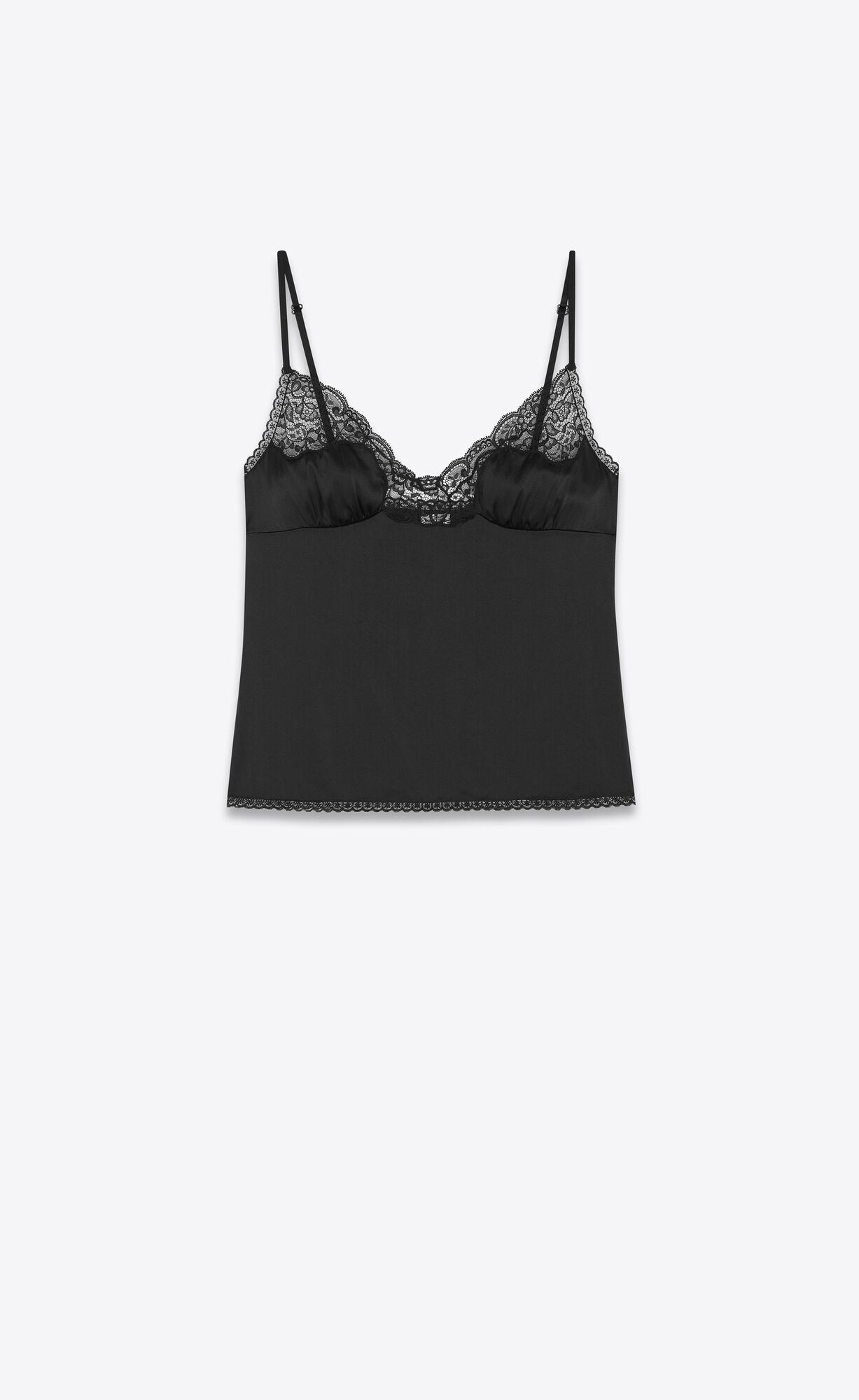 YSL Top In Crepe Satin And Lace Noir | 1523680-QA