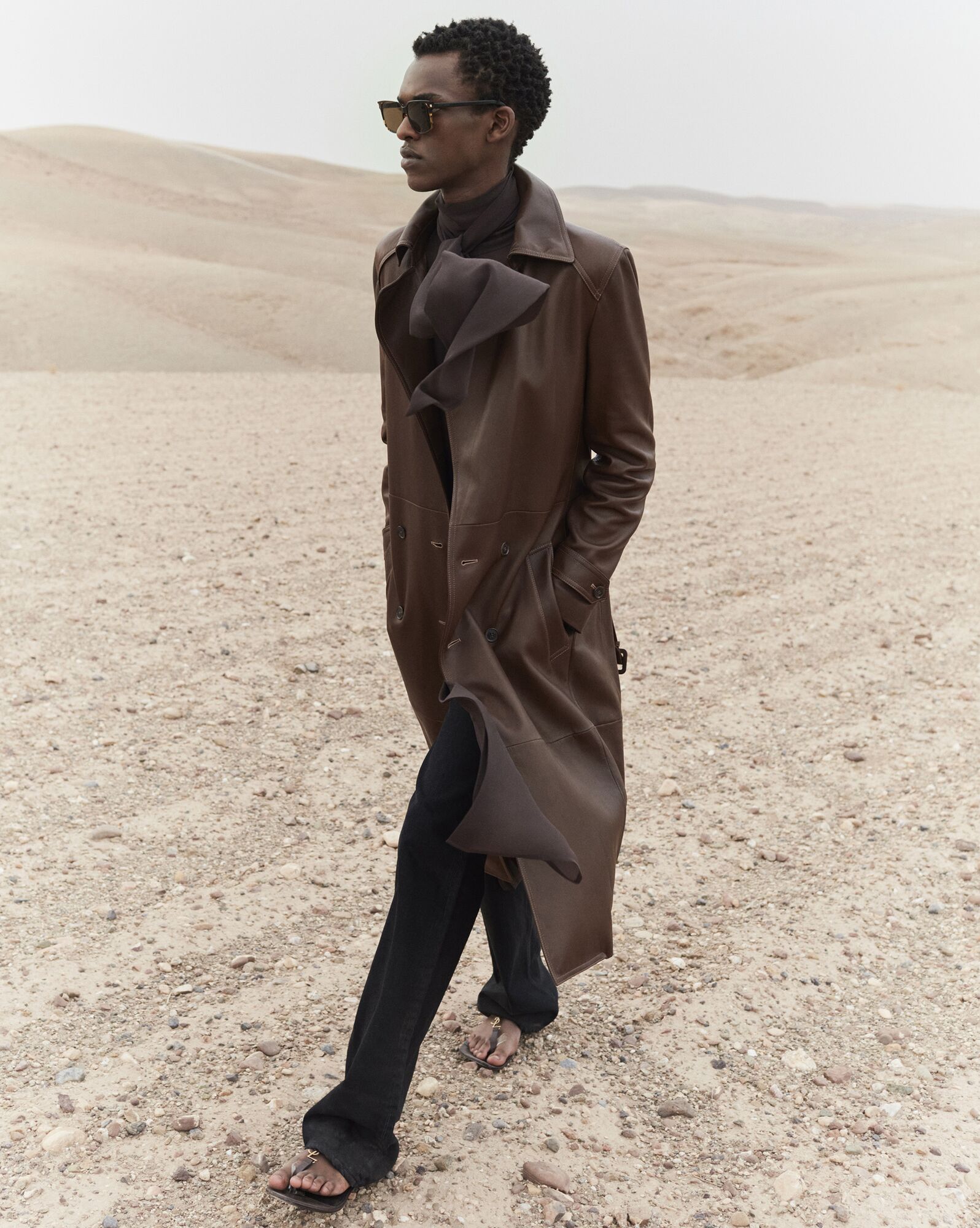 YSL Trench-coat In Lambskin Brun Chene | 8609273-CA