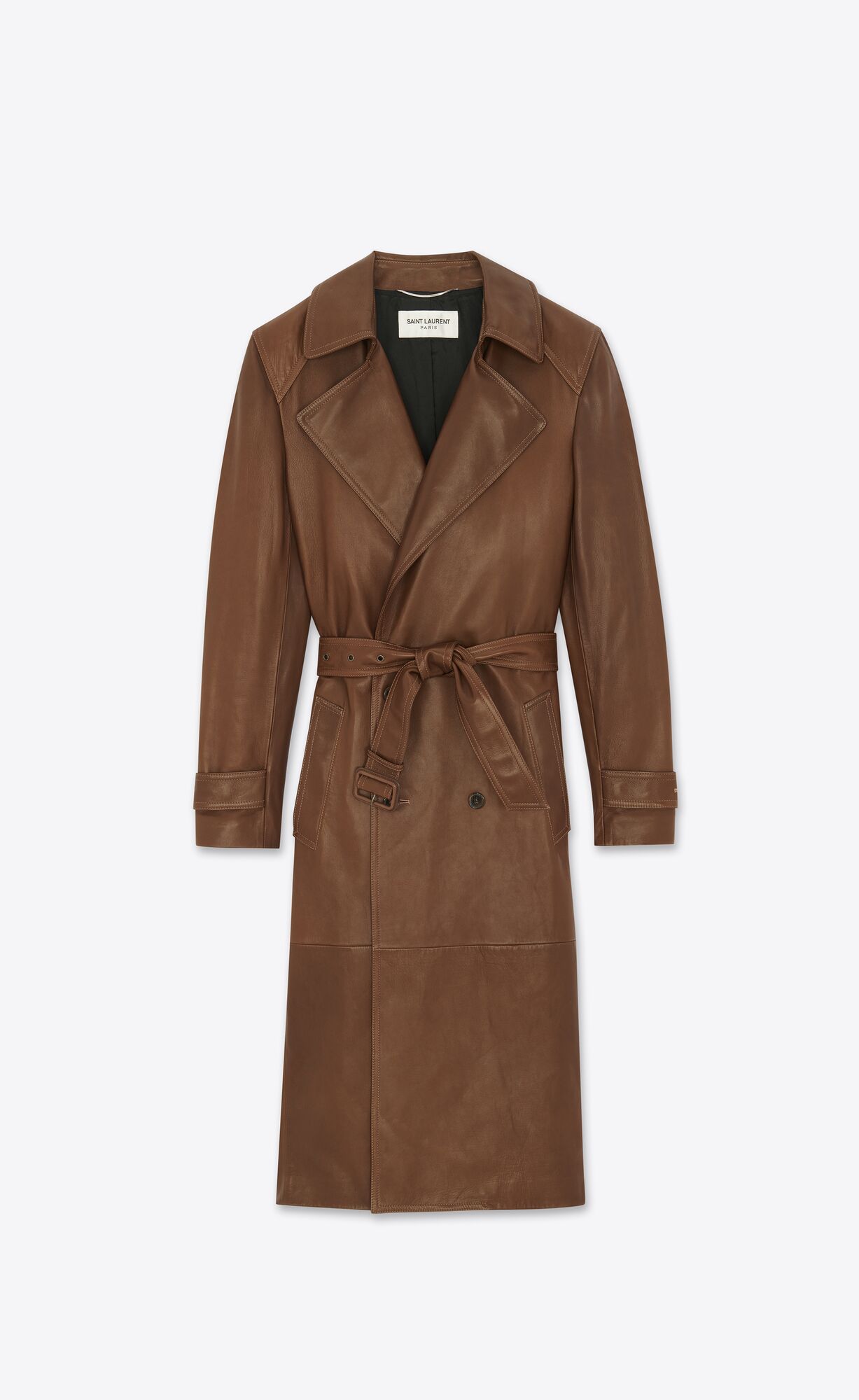 YSL Trench-coat In Lambskin Brun Chene | 8609273-CA