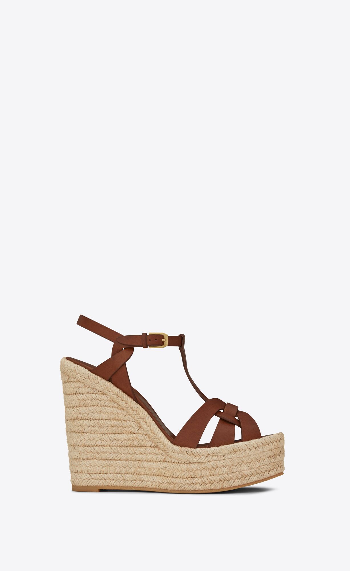 YSL Tribute Espadrilles Wedge In Smooth Leather Amber | 2618930-WH