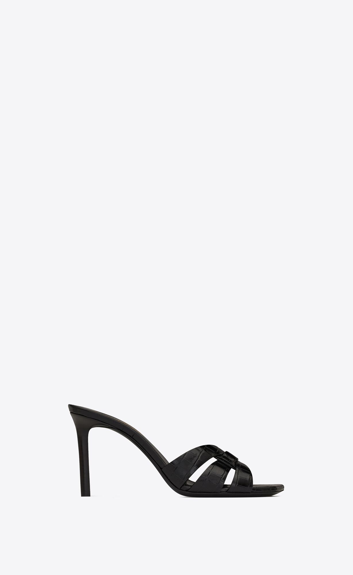YSL Tribute Mules In Crocodile-embossed Shiny Leather Black | 2149685-MR