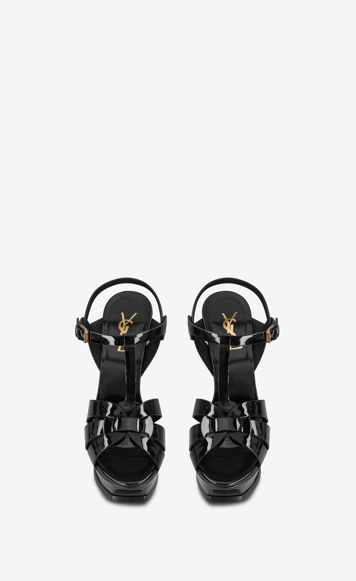 YSL Tribute Platform Sandals In Patent Leather Black | 6754389-YV