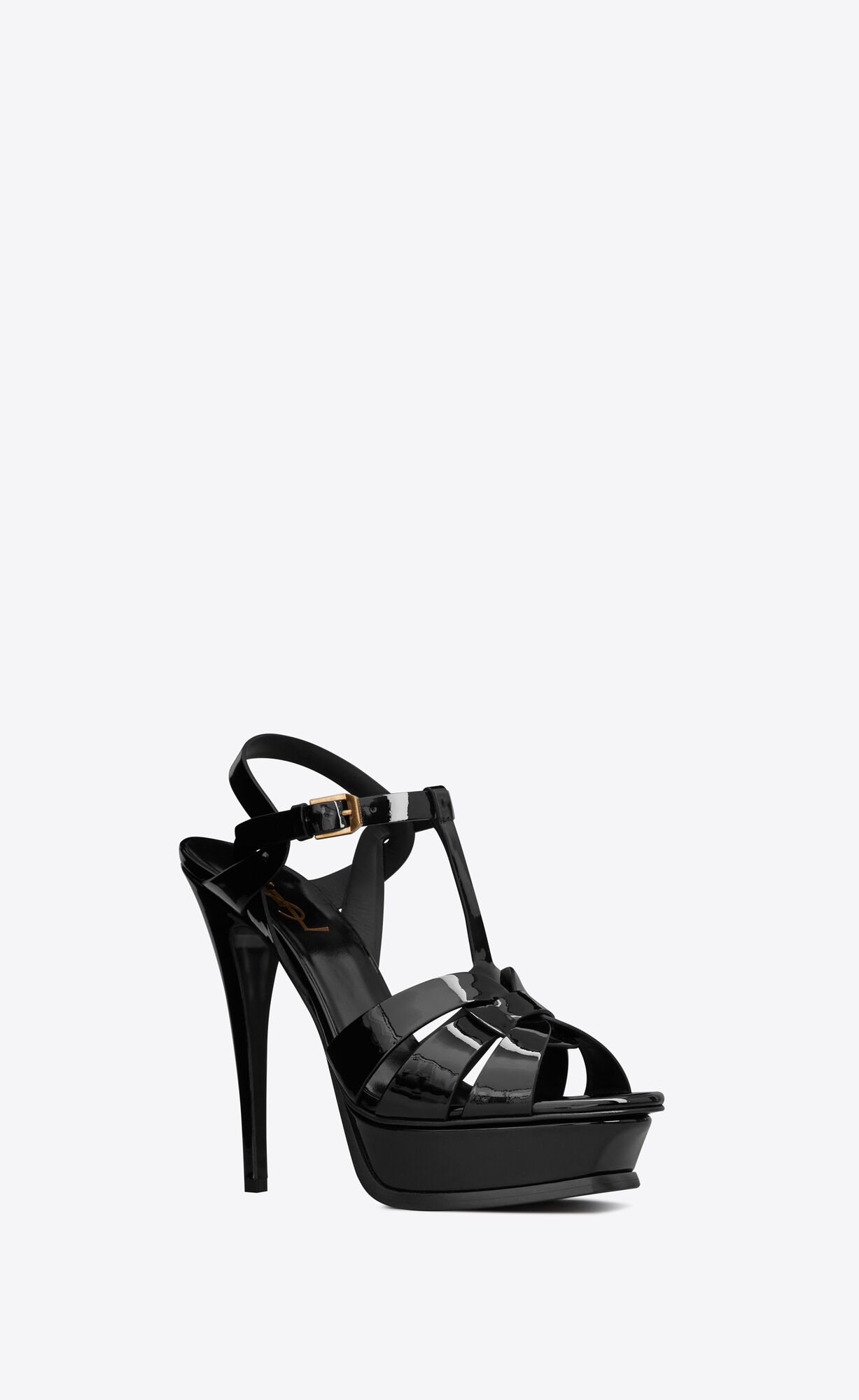 YSL Tribute Platform Sandals In Patent Leather Black | 6754389-YV