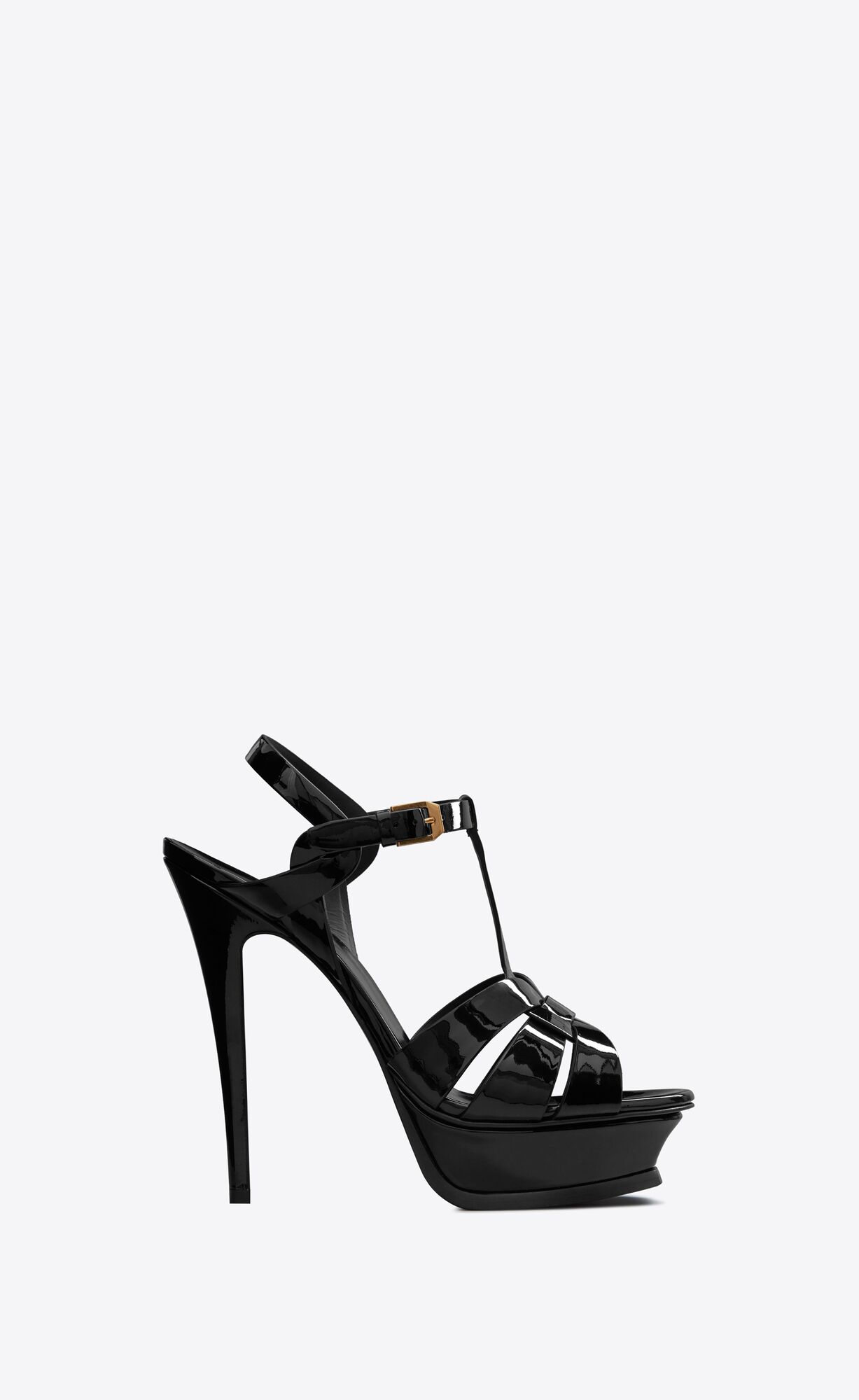 YSL Tribute Platform Sandals In Patent Leather Black | 6754389-YV