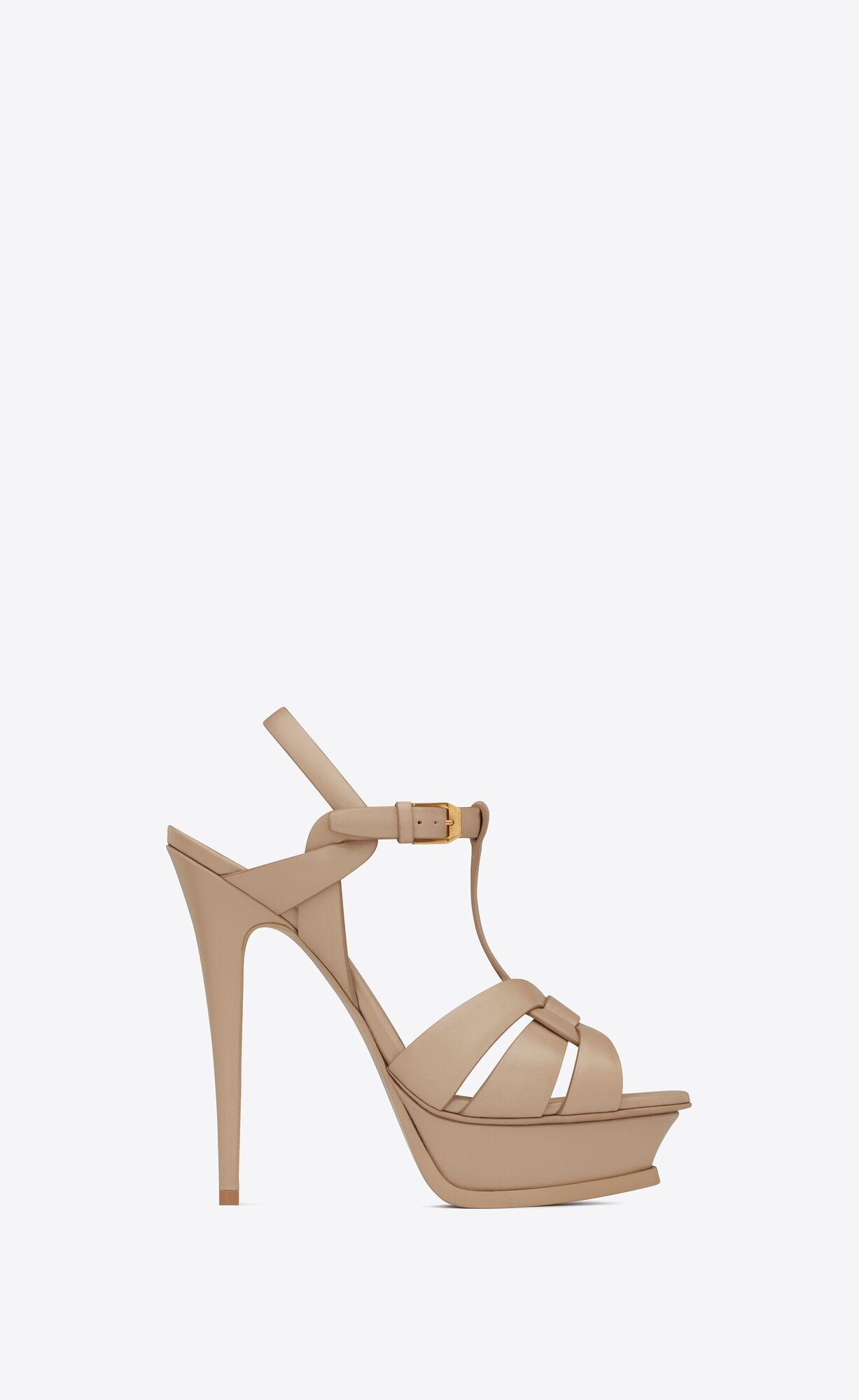 YSL Tribute Platform Sandals In Smooth Leather Dark Beige | 3269078-TQ