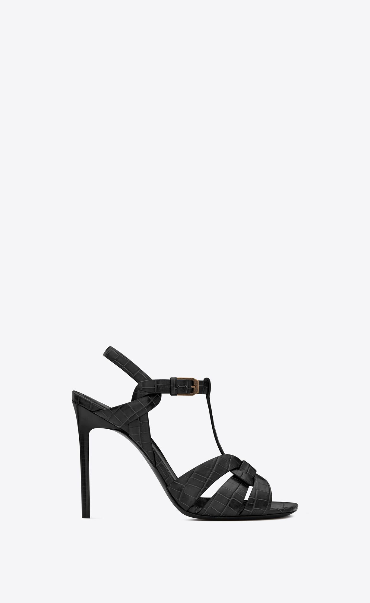 YSL Tribute Sandals In Crocodile-embossed Shiny Leather Black | 7198265-KO