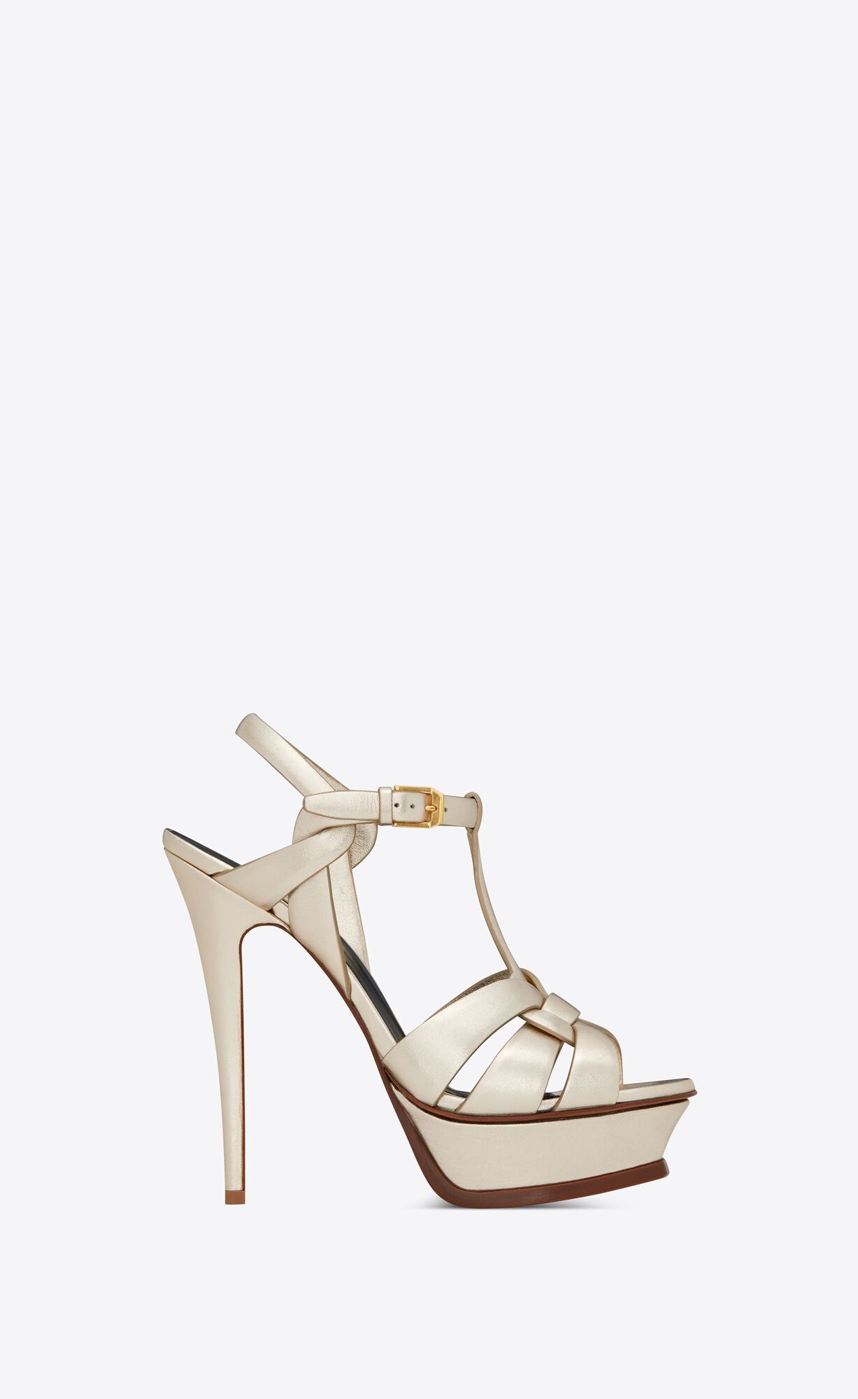 YSL Tribute Sandals In Metallic Leather Pale Gold | 9502874-SR