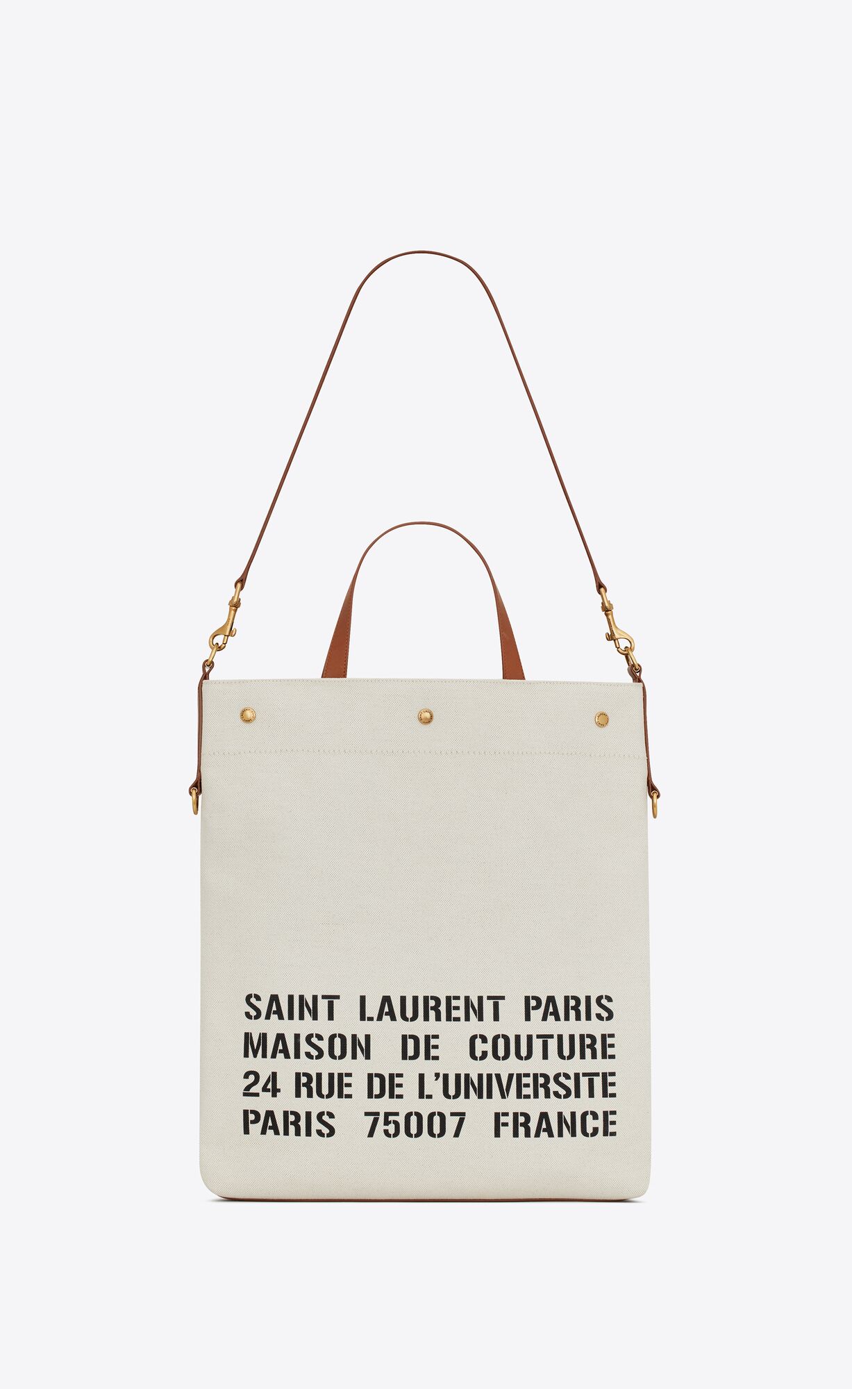 YSL Universite North/South Foldable Tote Bag In Canvas And Smooth Leather Naturel And Brick | 1856297-FS